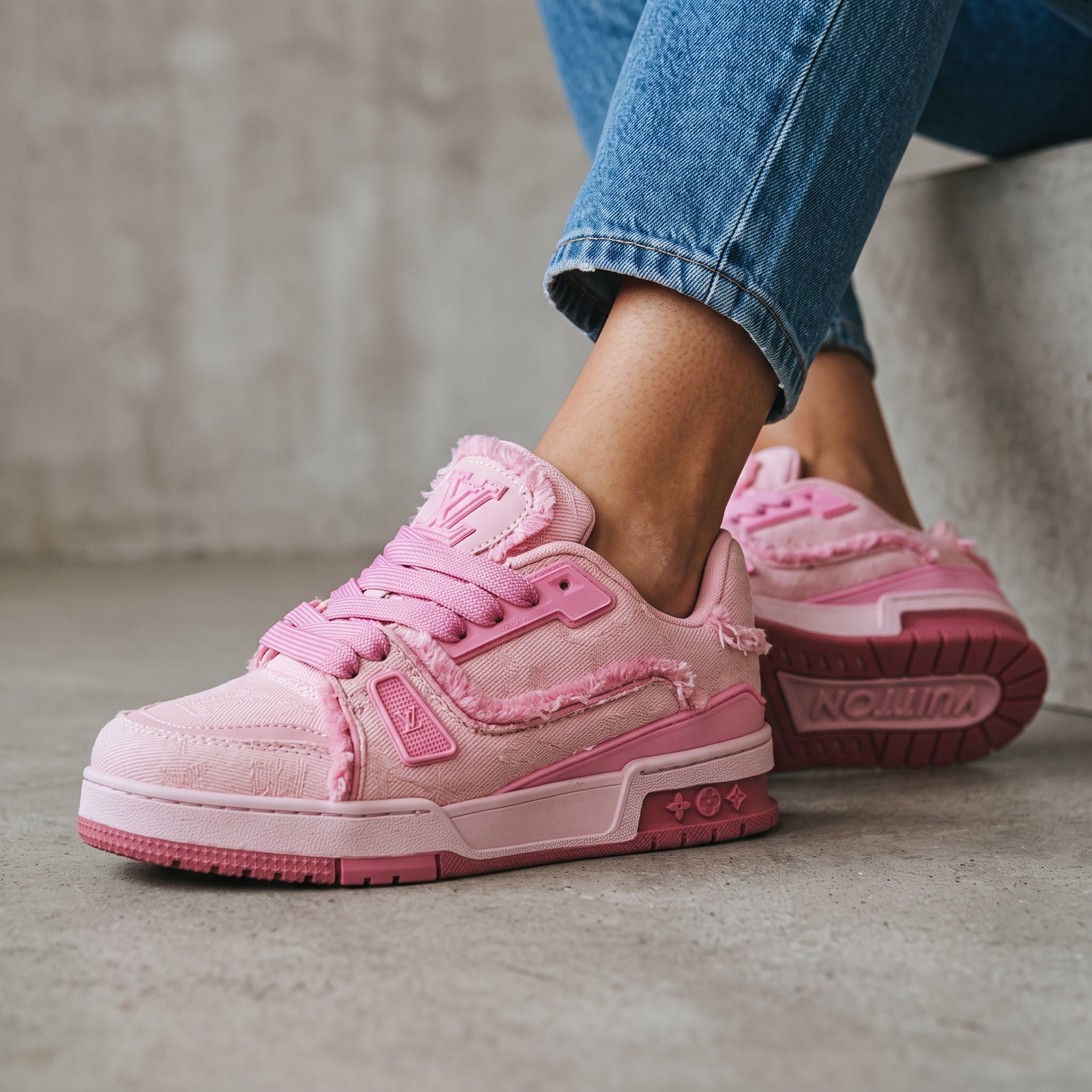 Louis Vuitton Trainer β Pink Frayed Sneaker ππ
