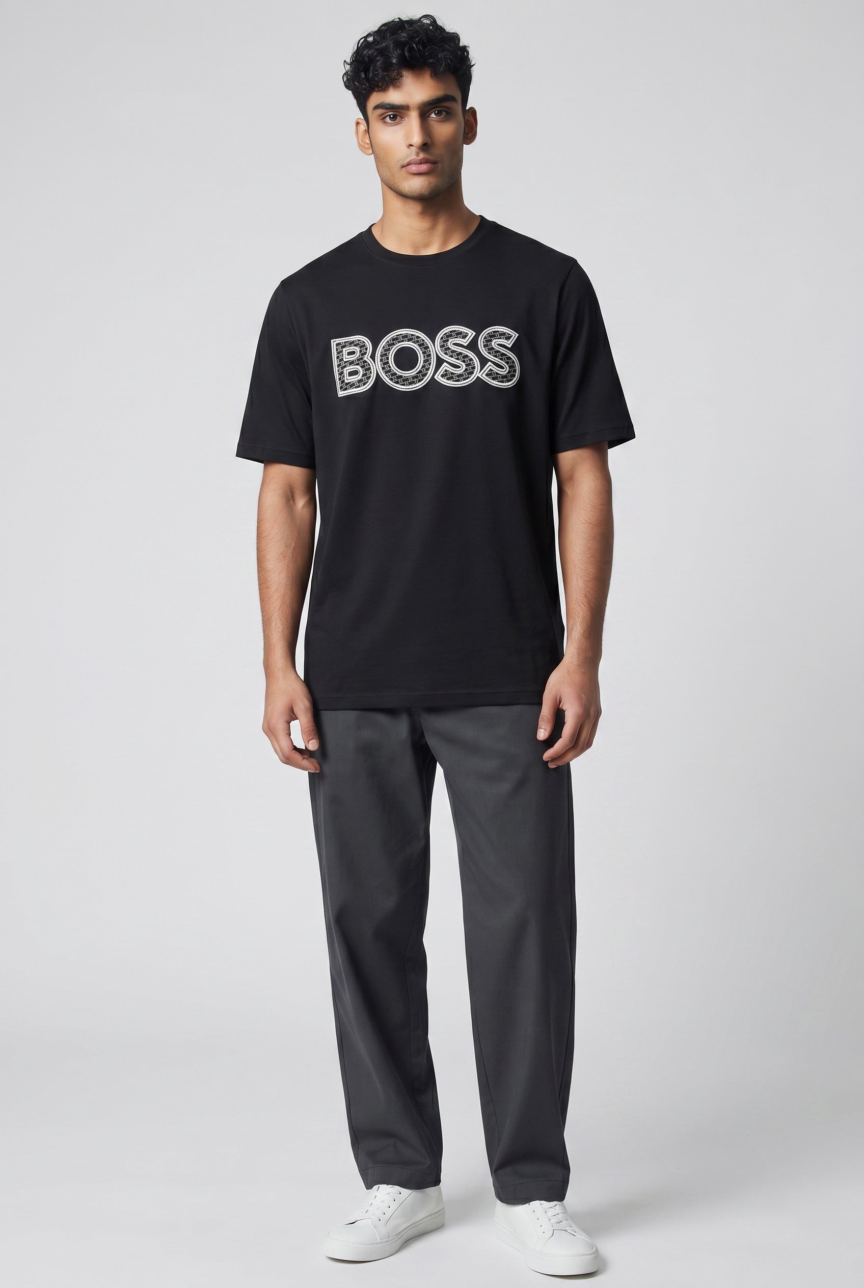 Boss Textured Logo T Shirt