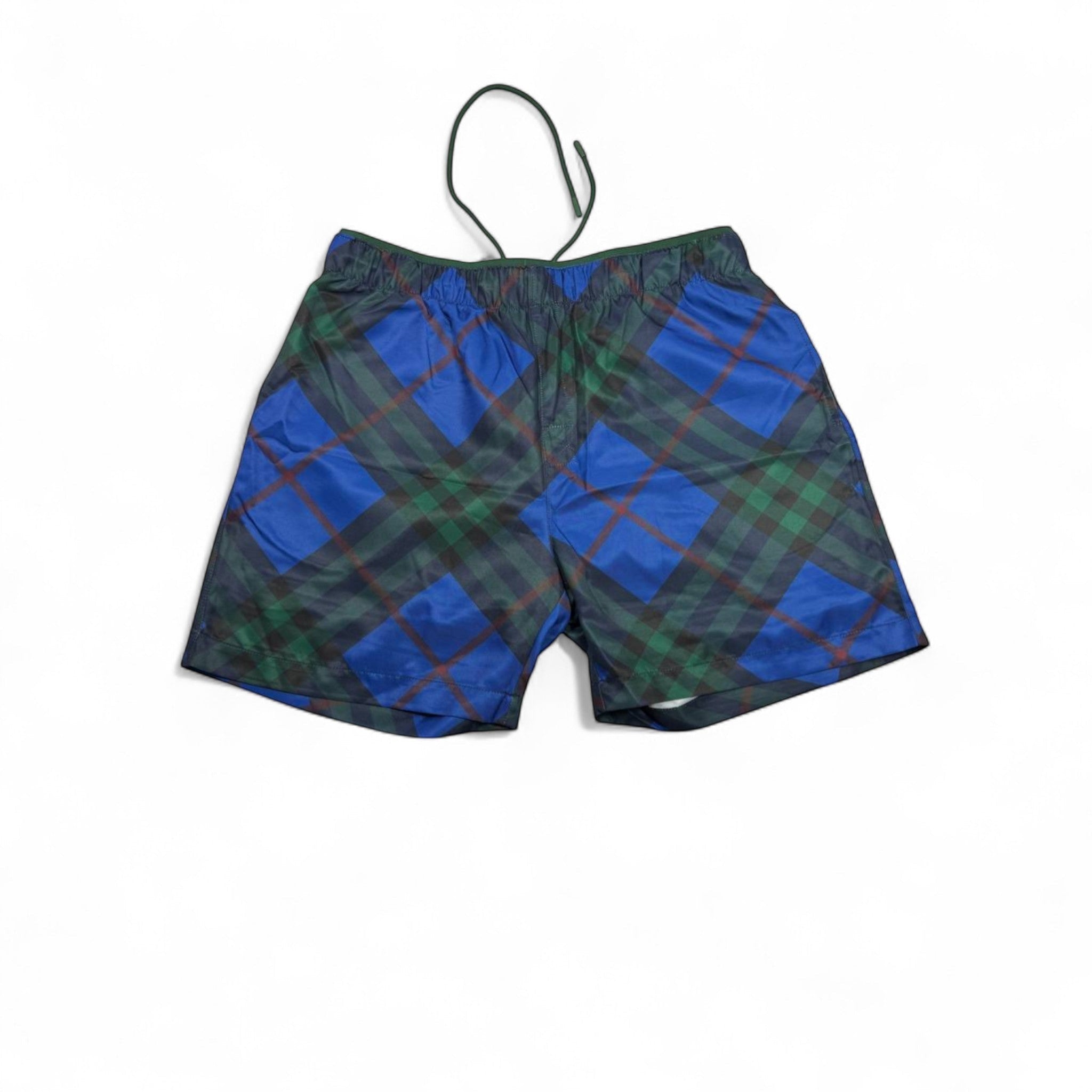 Burberry-Inspired Checkered Swim Short – Blue & Green Plaid