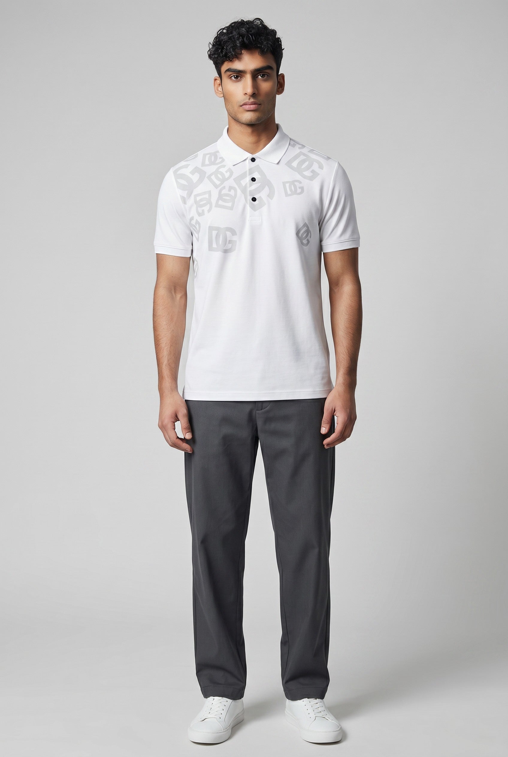 Dolce & Gabbana White Polo Shirt π€β¨ Monogram Print Edition