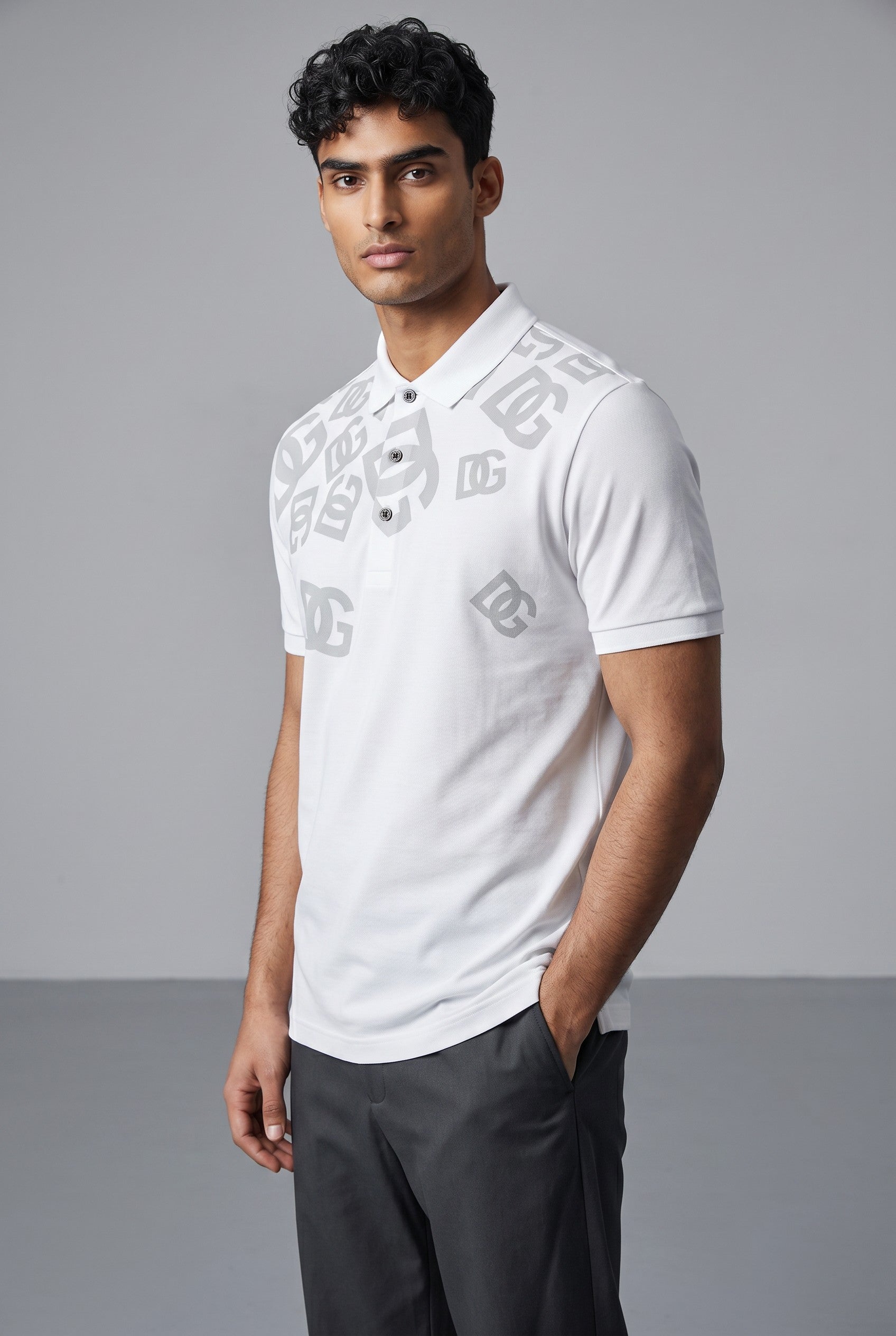Dolce & Gabbana White Polo Shirt π€β¨ Monogram Print Edition