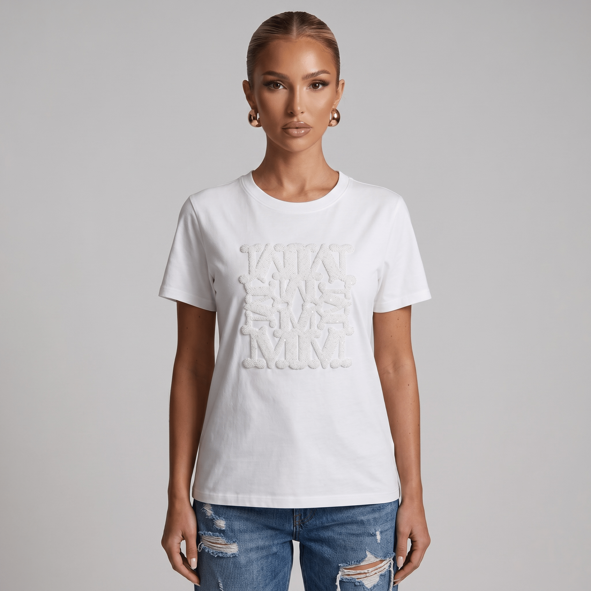 Max Mara Monogram Embossed White T-Shirt π€β¨