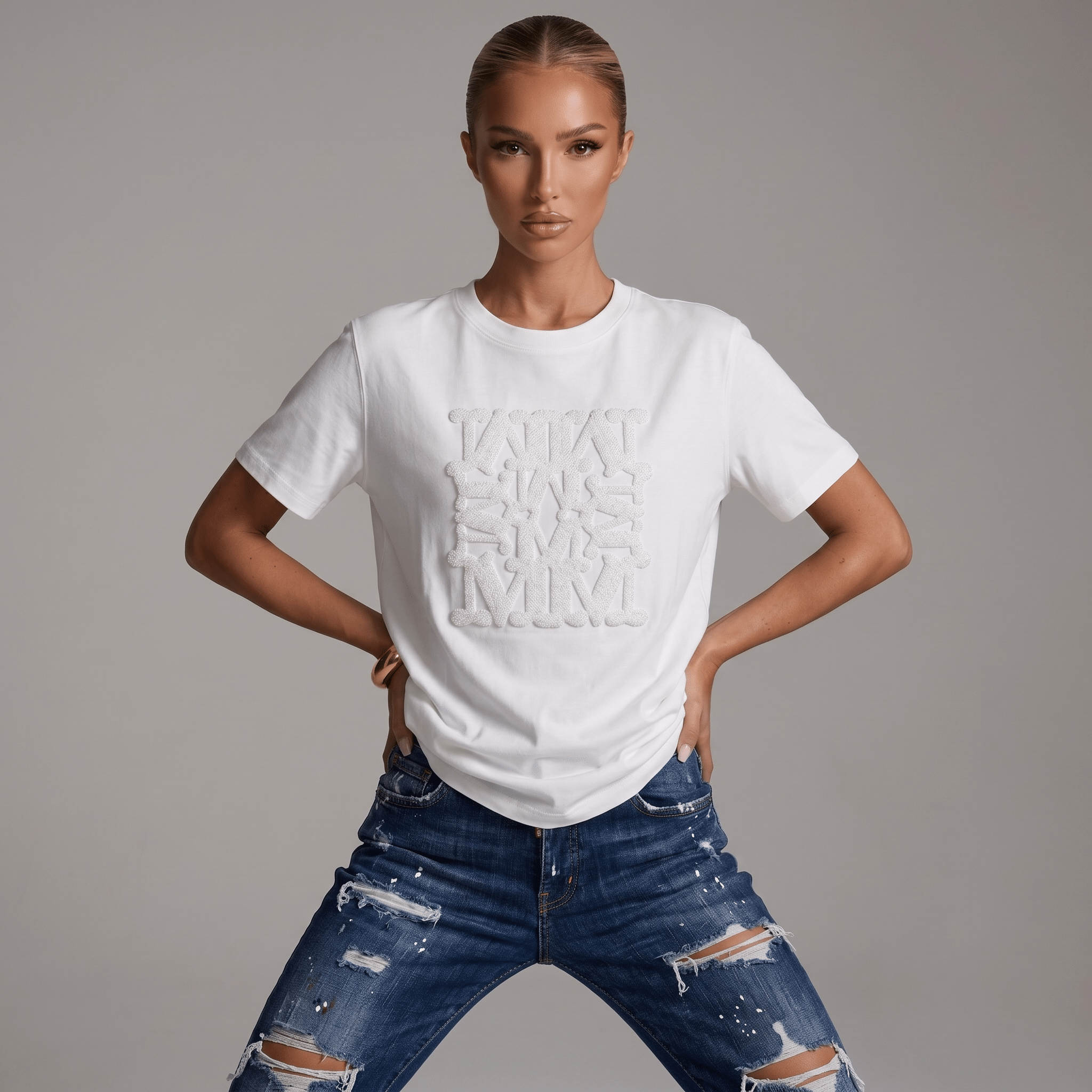 Max Mara Monogram Embossed White T-Shirt π€β¨