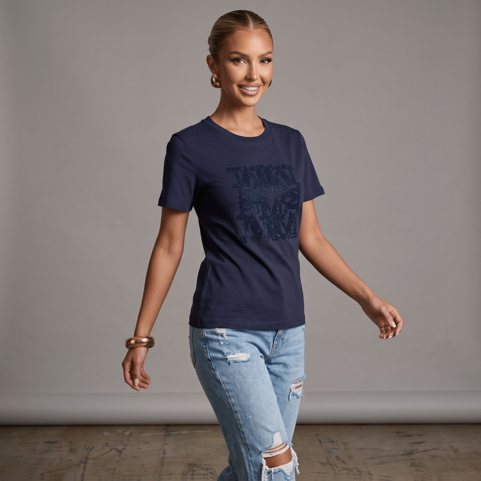 Max Mara Navy Sequin Logo T-Shirt πβ¨