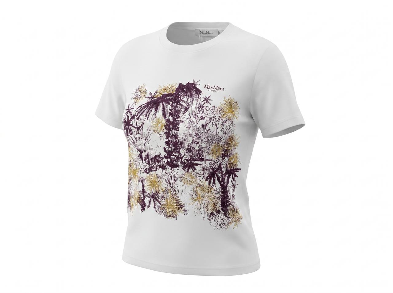 🤍 Max Mara White Floral Graphic T-Shirt – Elegant Casual Tee ✨