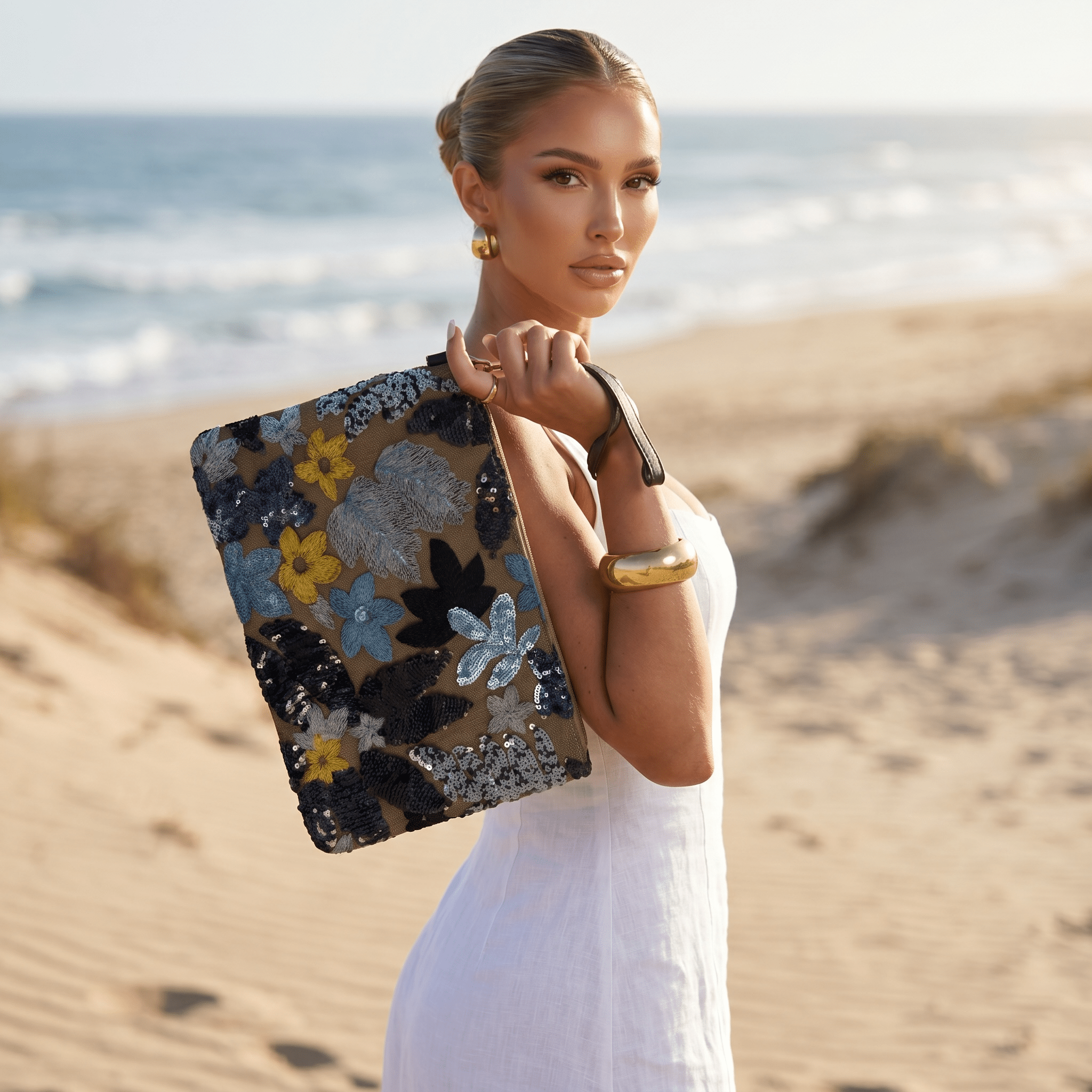 Midnight Floral Sequin Shoulder Tote π€πΌβ¨