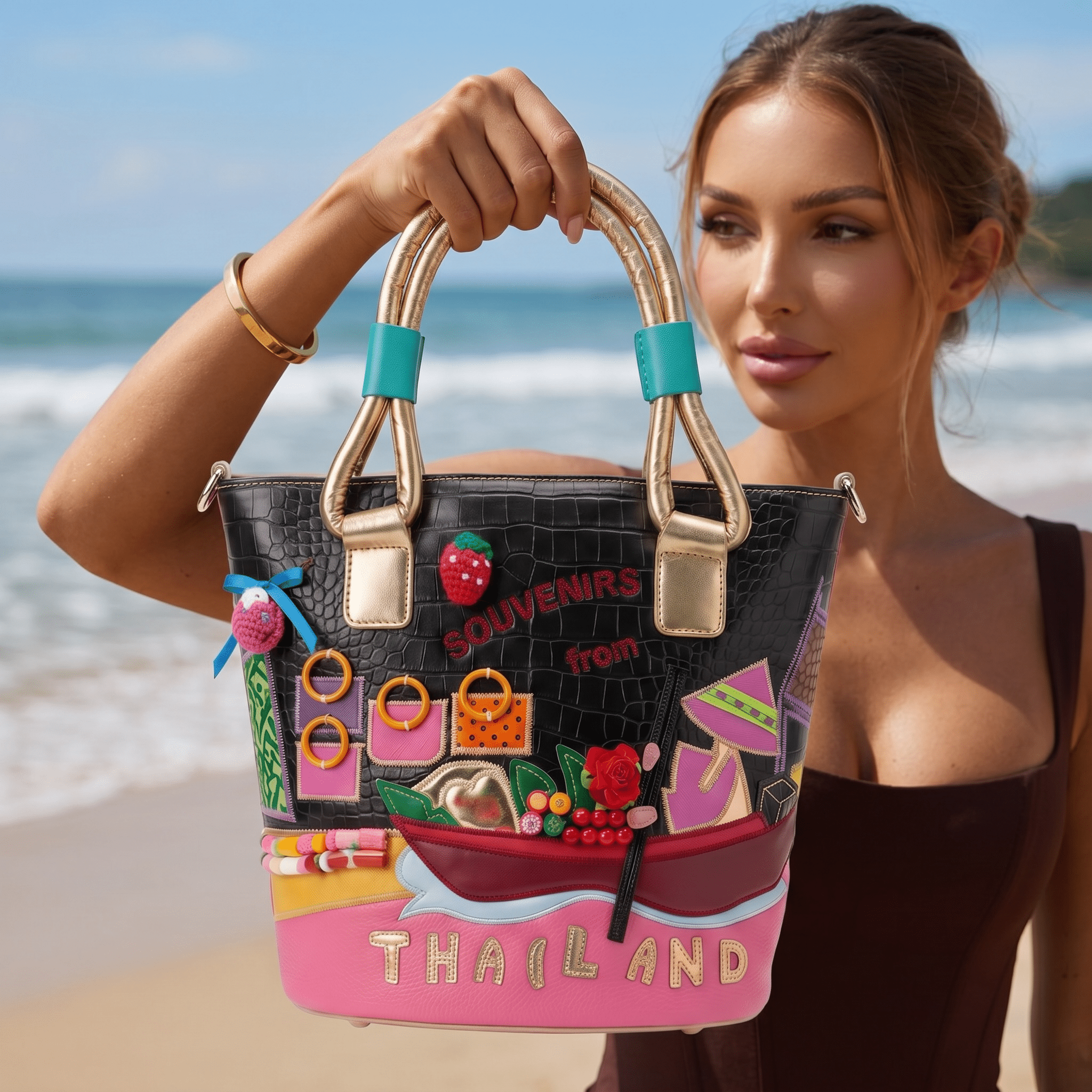 Millie Fair “Thailand Souvenirs” Statement Tote Bag 🌴👜✨