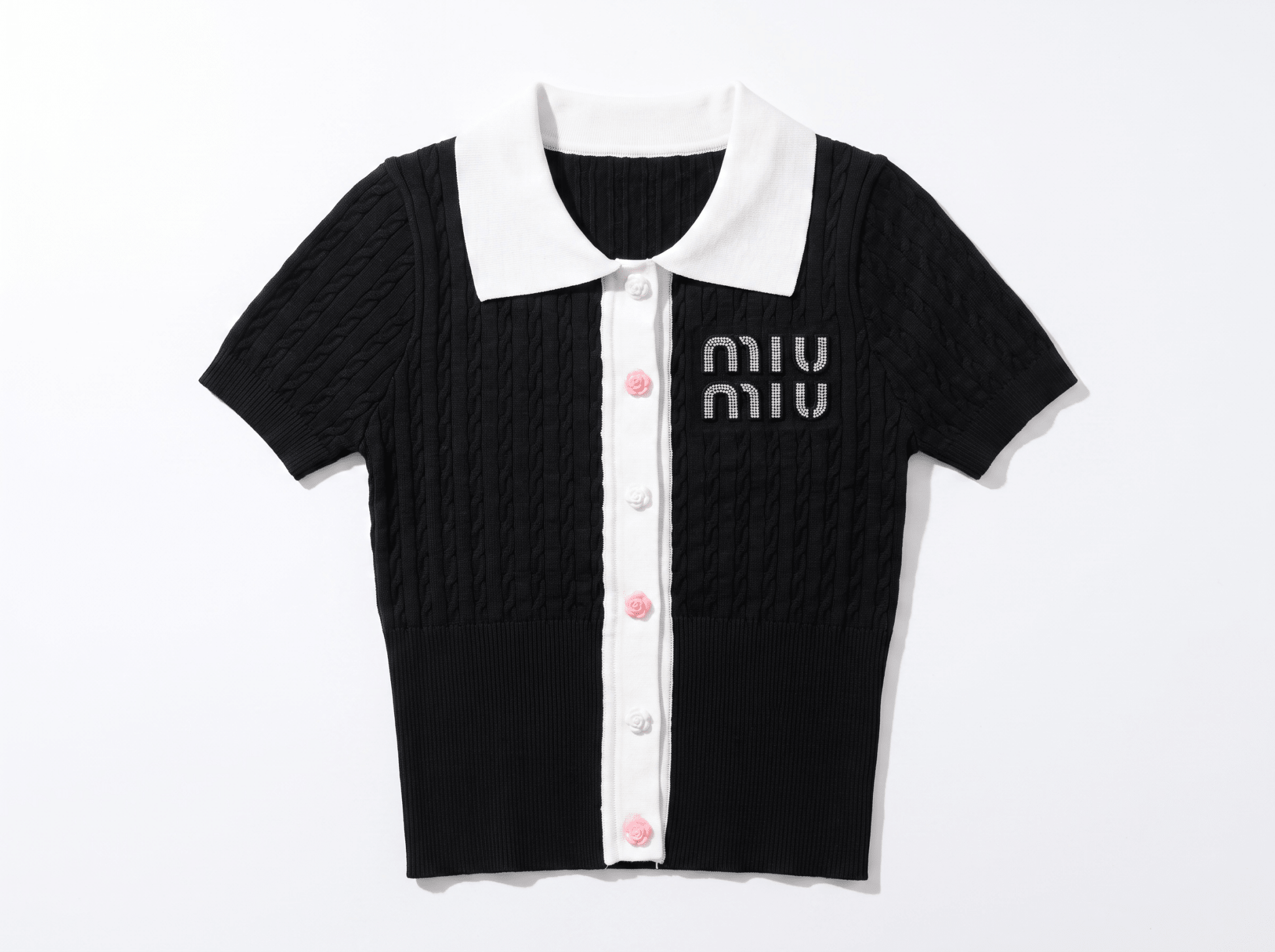 π€ Miu Miu Cable Knit Contrast Collar Polo Top (one size)