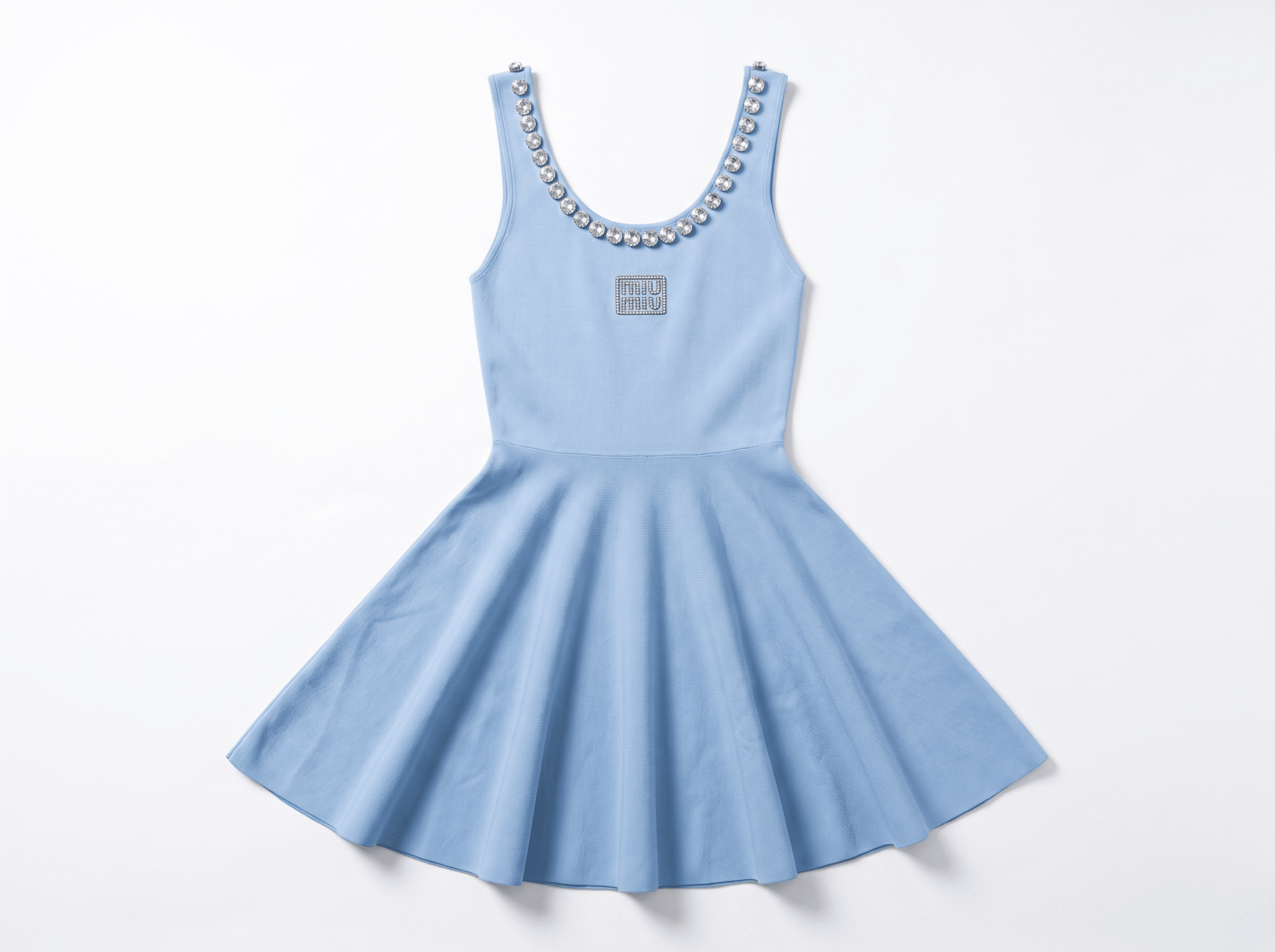 Miu Miu Crystal Embellished Baby Blue Mini Dress πβ¨ one size
