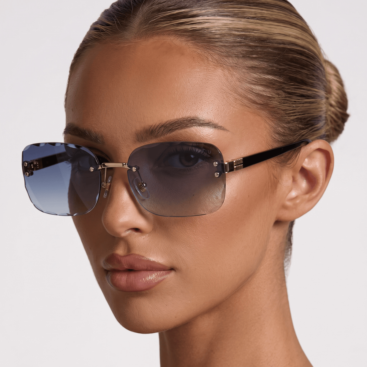 Miu Miu Rimless Geometric Sunglasses — Black & Gold