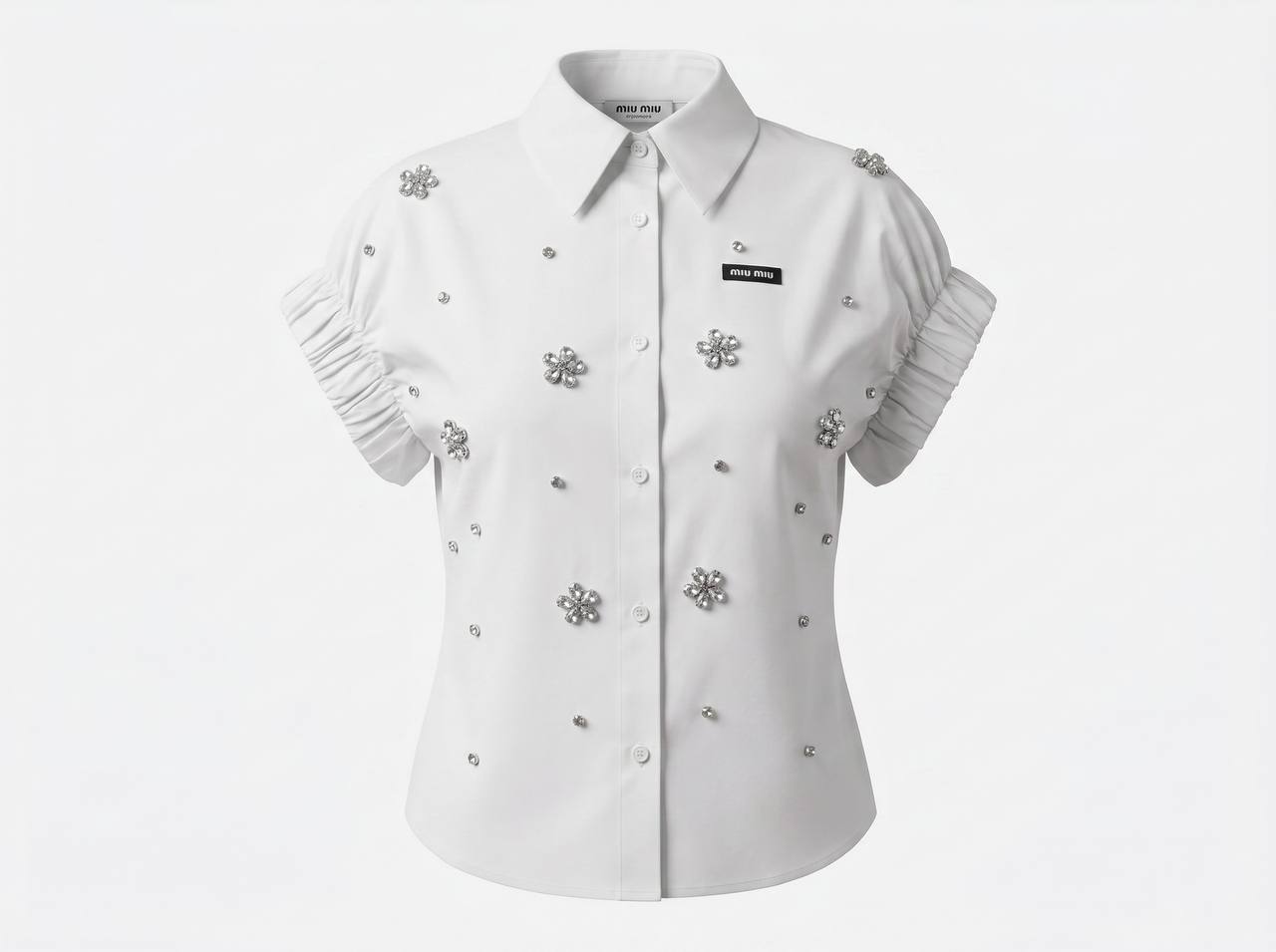 Miu Miu White Crystal Flower Embellished Shirt π€β¨