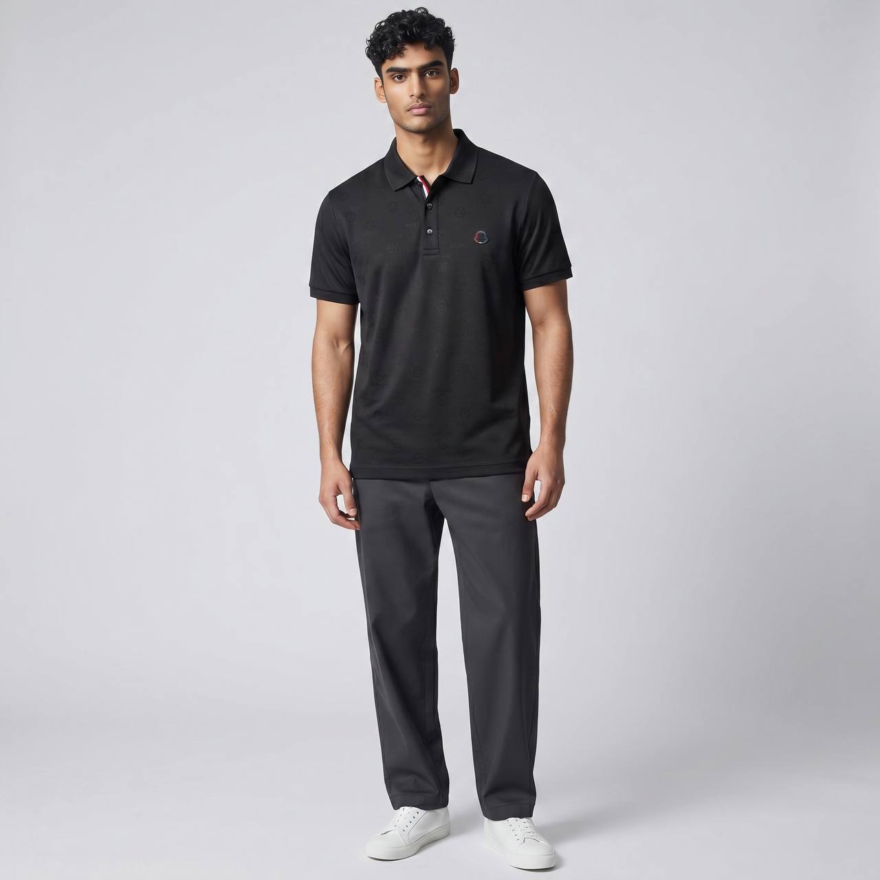 ๐ค Moncler Style Black Polo โ Tonal Logo Luxury Essential ๐๐ฅ