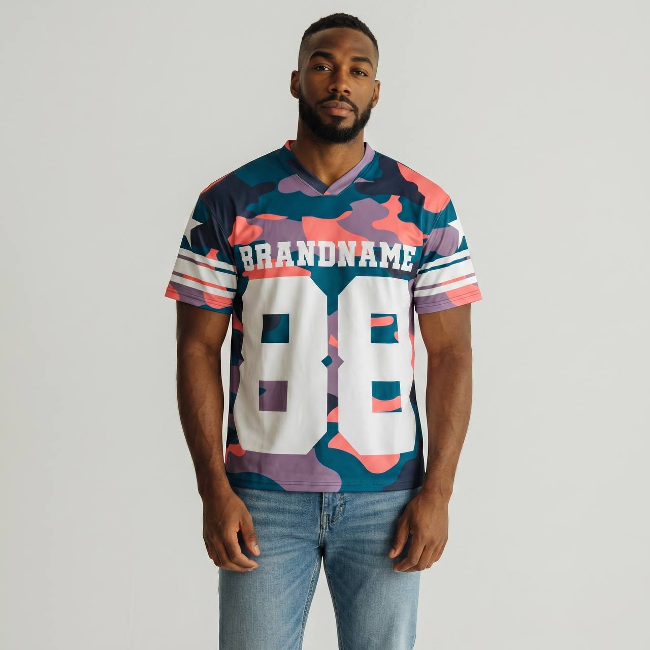 🌈 Pastel Camo 88 Oversized Football Jersey – Modern Streetwear Sports Edition ⚡