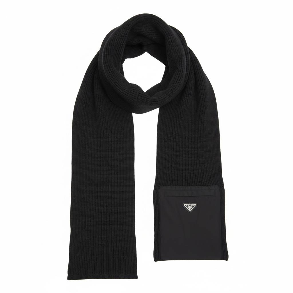 Prada Black Knit Scarf with Signature Pocket – Timeless Luxury 🖤✨