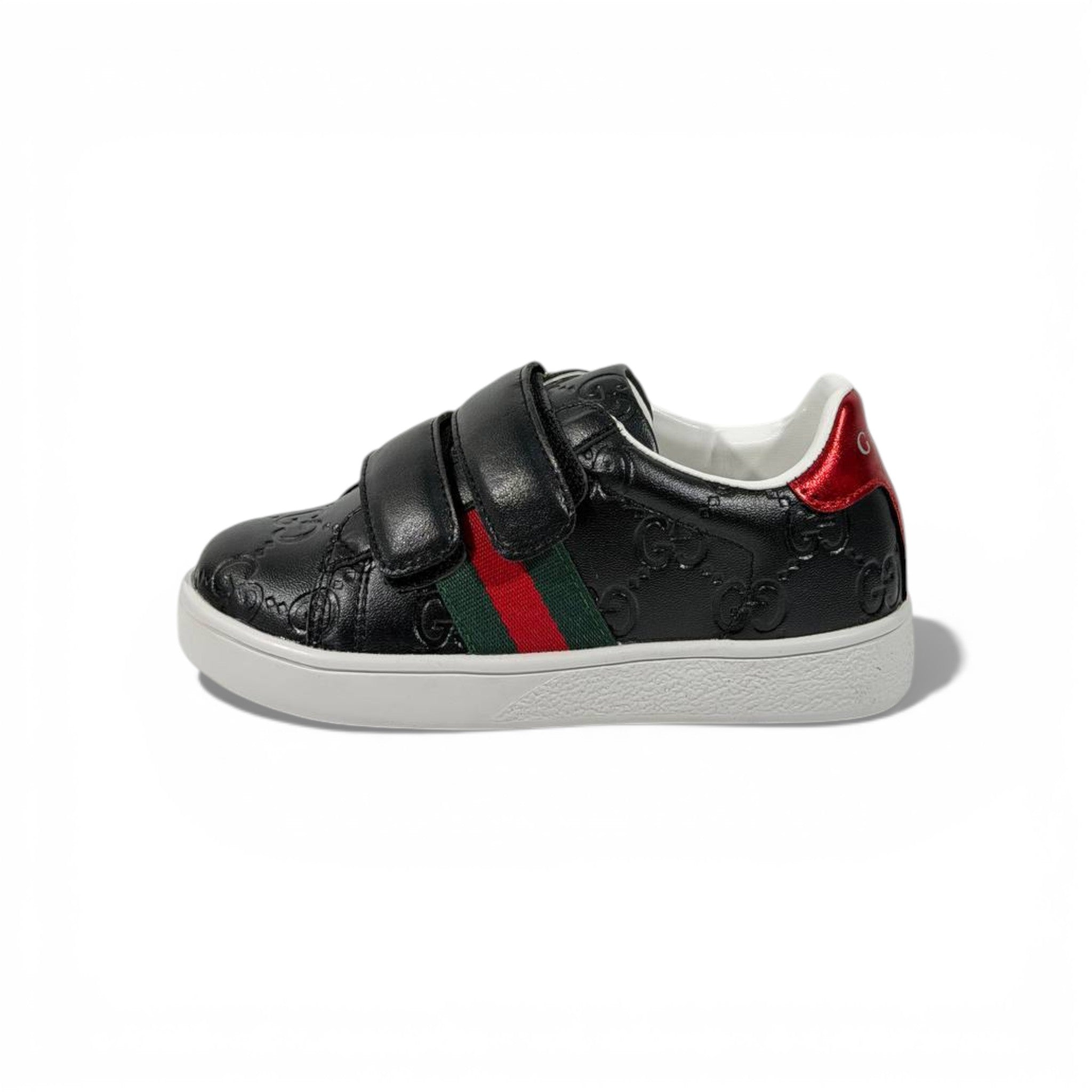 Gucci Kids Black Leather Sneakers with Web Stripe โ Luxury Comfort for Little Steps ๐ถ๐๐ค