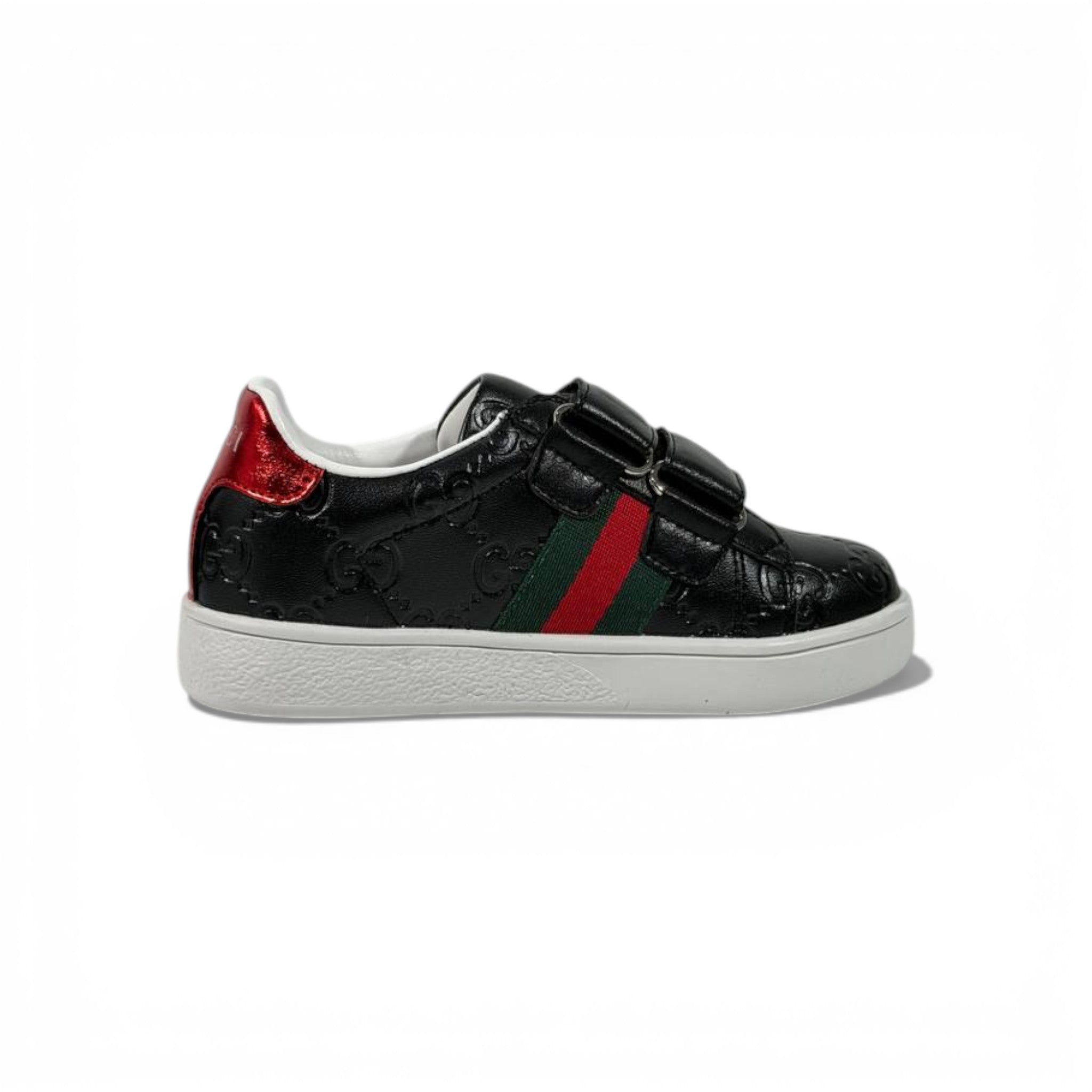 Gucci Kids Black Leather Sneakers with Web Stripe โ Luxury Comfort for Little Steps ๐ถ๐๐ค