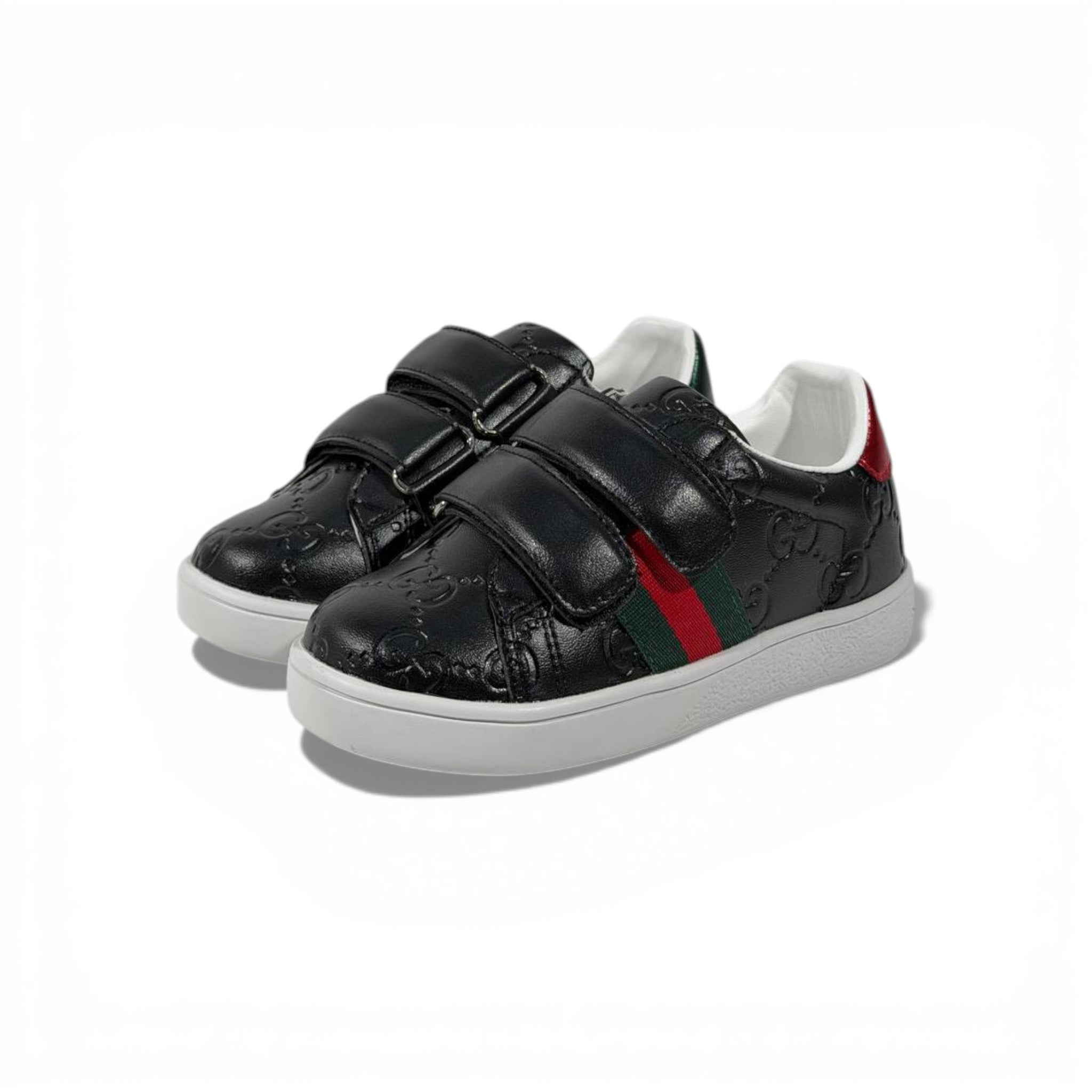 Gucci Kids Black Leather Sneakers with Web Stripe โ Luxury Comfort for Little Steps ๐ถ๐๐ค
