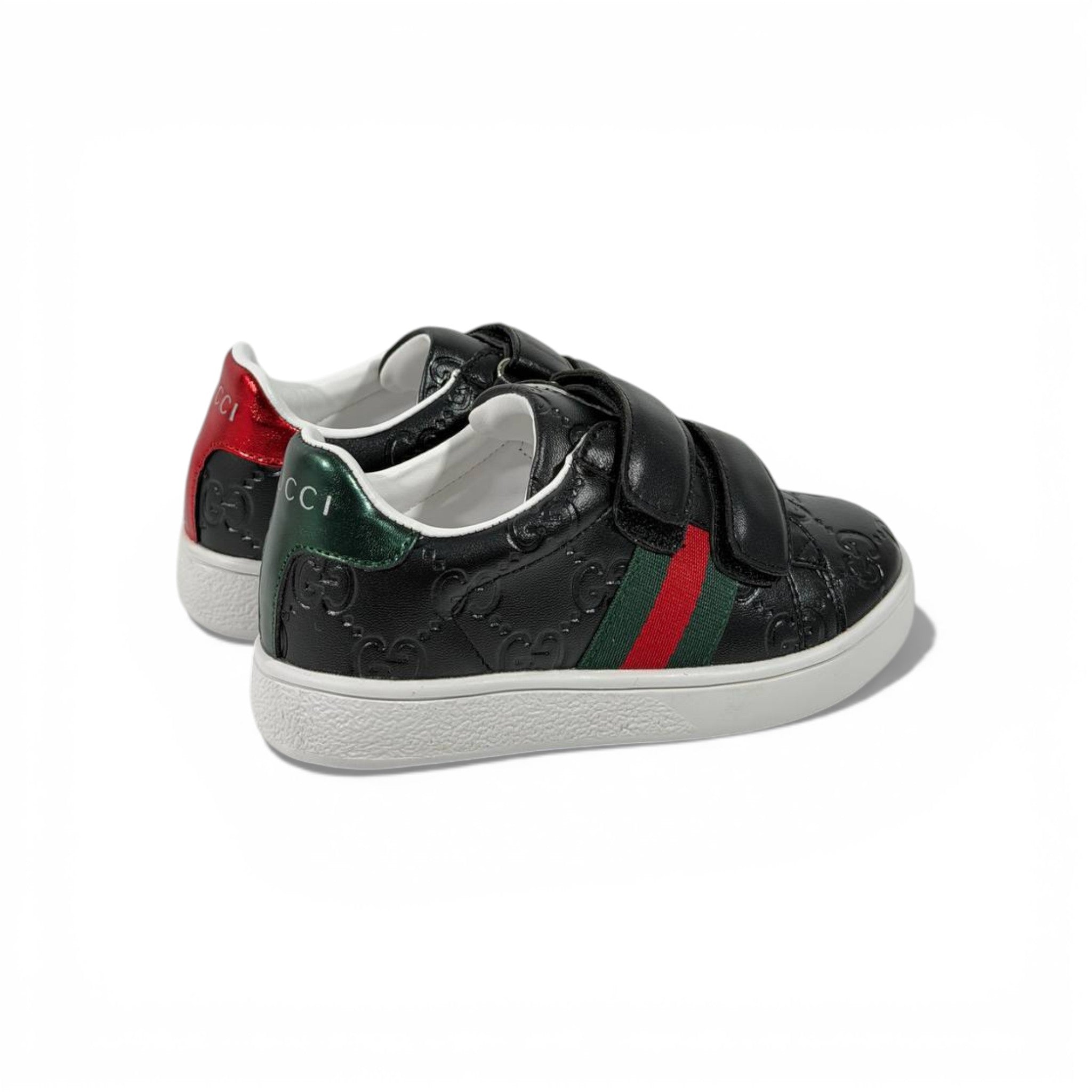 Gucci Kids Black Leather Sneakers with Web Stripe โ Luxury Comfort for Little Steps ๐ถ๐๐ค