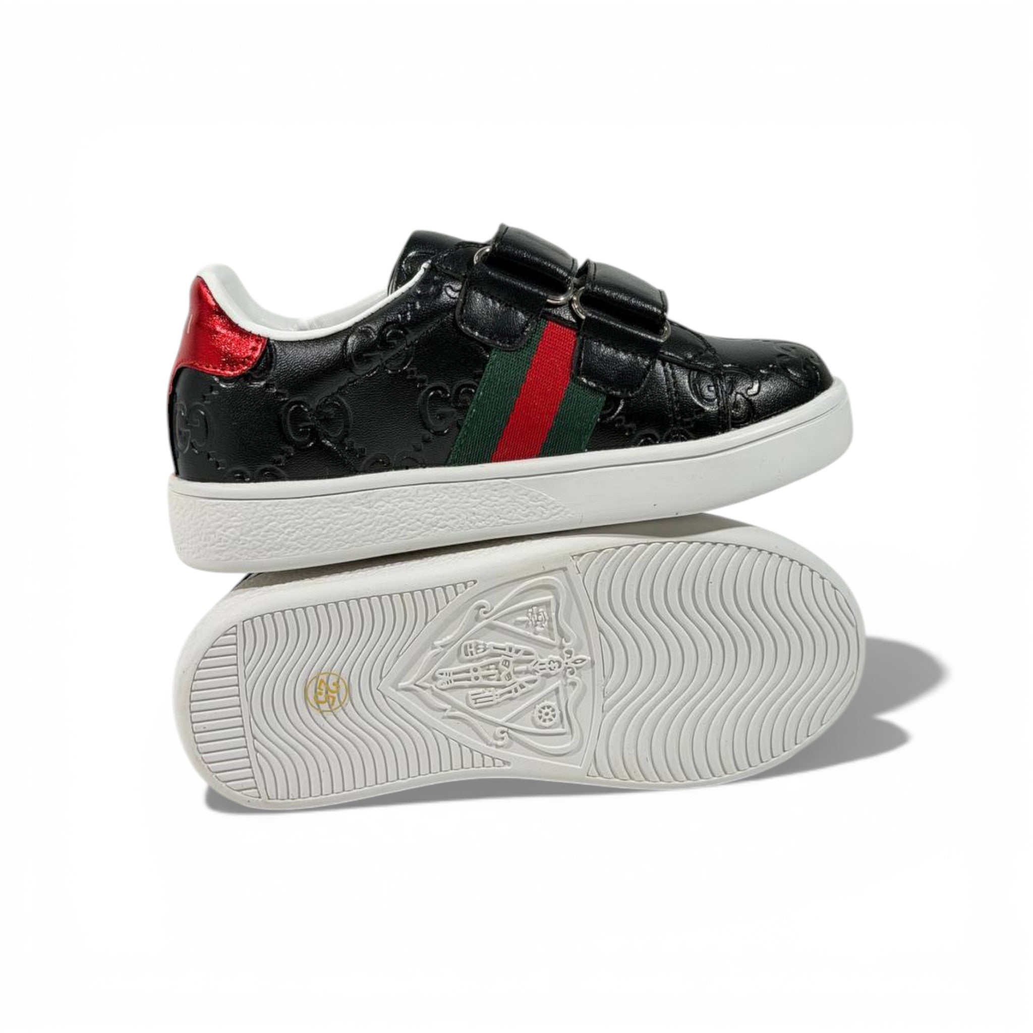 Gucci Kids Black Leather Sneakers with Web Stripe โ Luxury Comfort for Little Steps ๐ถ๐๐ค