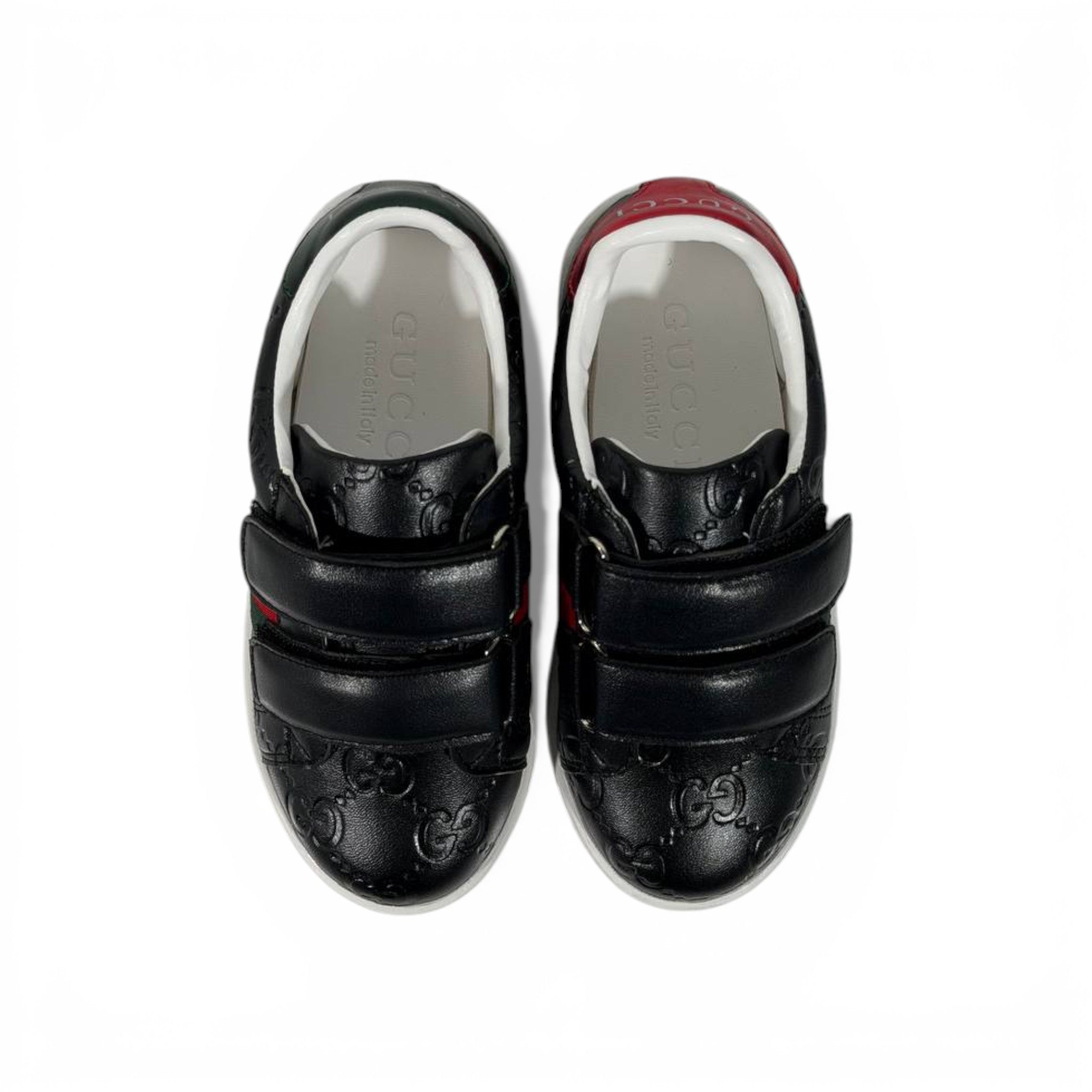 Gucci Kids Black Leather Sneakers with Web Stripe โ Luxury Comfort for Little Steps ๐ถ๐๐ค