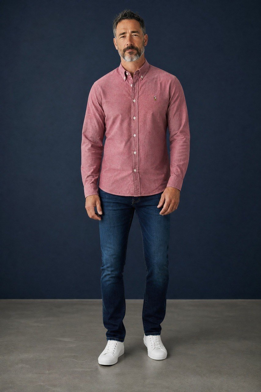 Polo Ralph Lauren Premium Vintage Rose Oxford Button Down Long Sleeve Shirt for Men β Luxury Smart Casual Statement Piece πΉβ¨