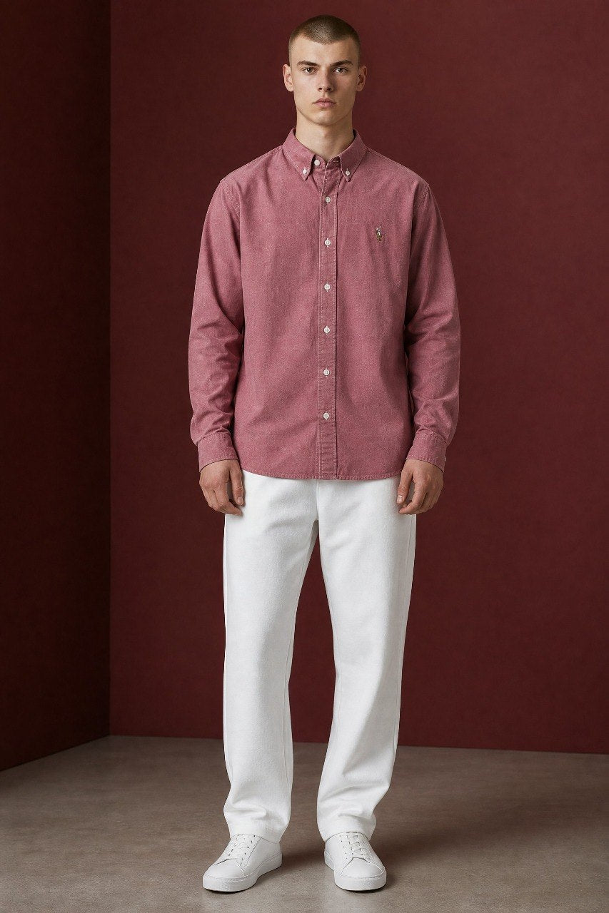 Polo Ralph Lauren Premium Vintage Rose Oxford Button Down Long Sleeve Shirt for Men β Luxury Smart Casual Statement Piece πΉβ¨
