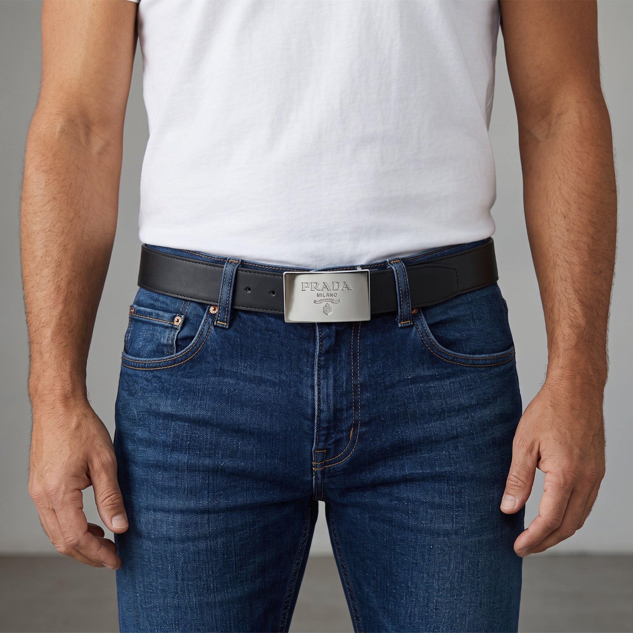 Prada Belt – Black Plaque Buckle 🖤 125 cm