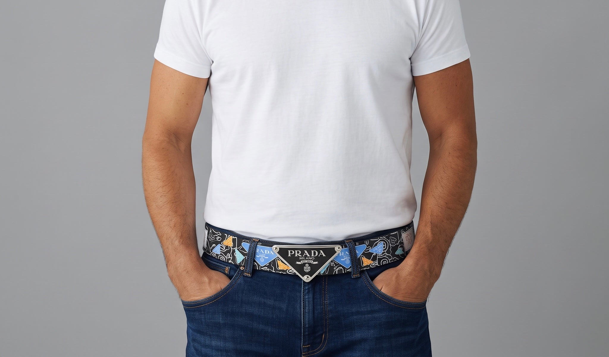 Prada Milano Belt β Black Graphic Triangle πΊπ€ 110 cm