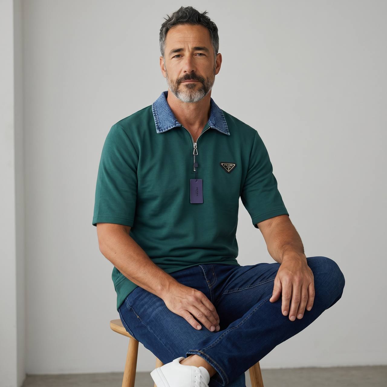 Prada Milano Denim Collar Zip Polo β Emerald Edition ππ