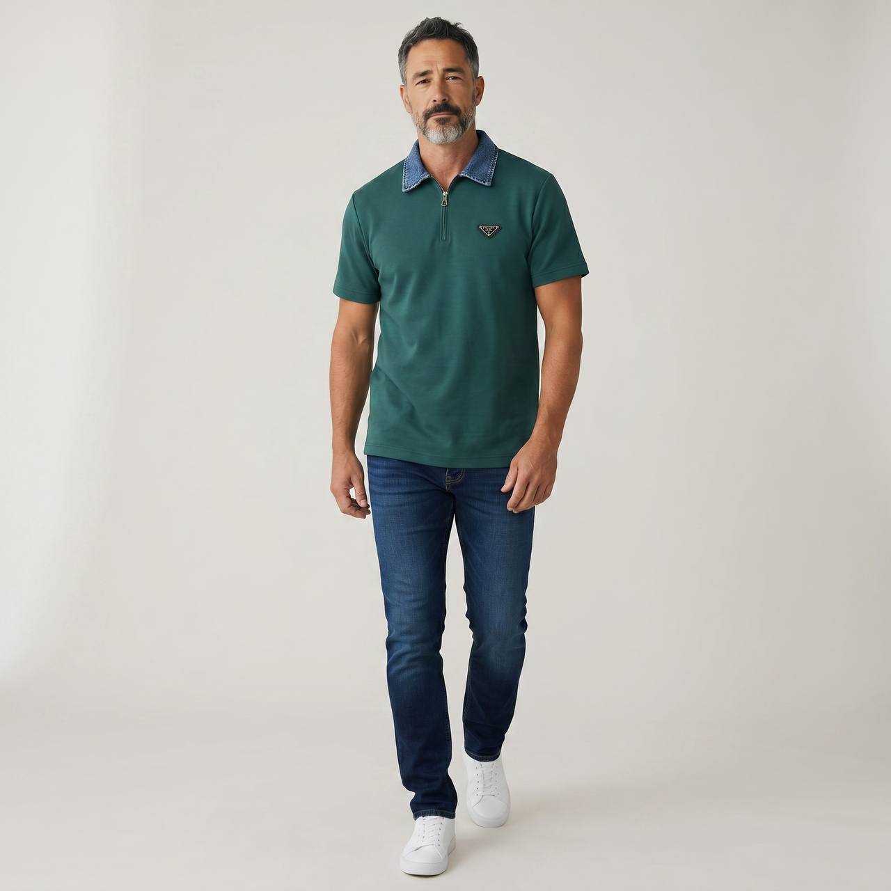 Prada Milano Denim Collar Zip Polo β Emerald Edition ππ
