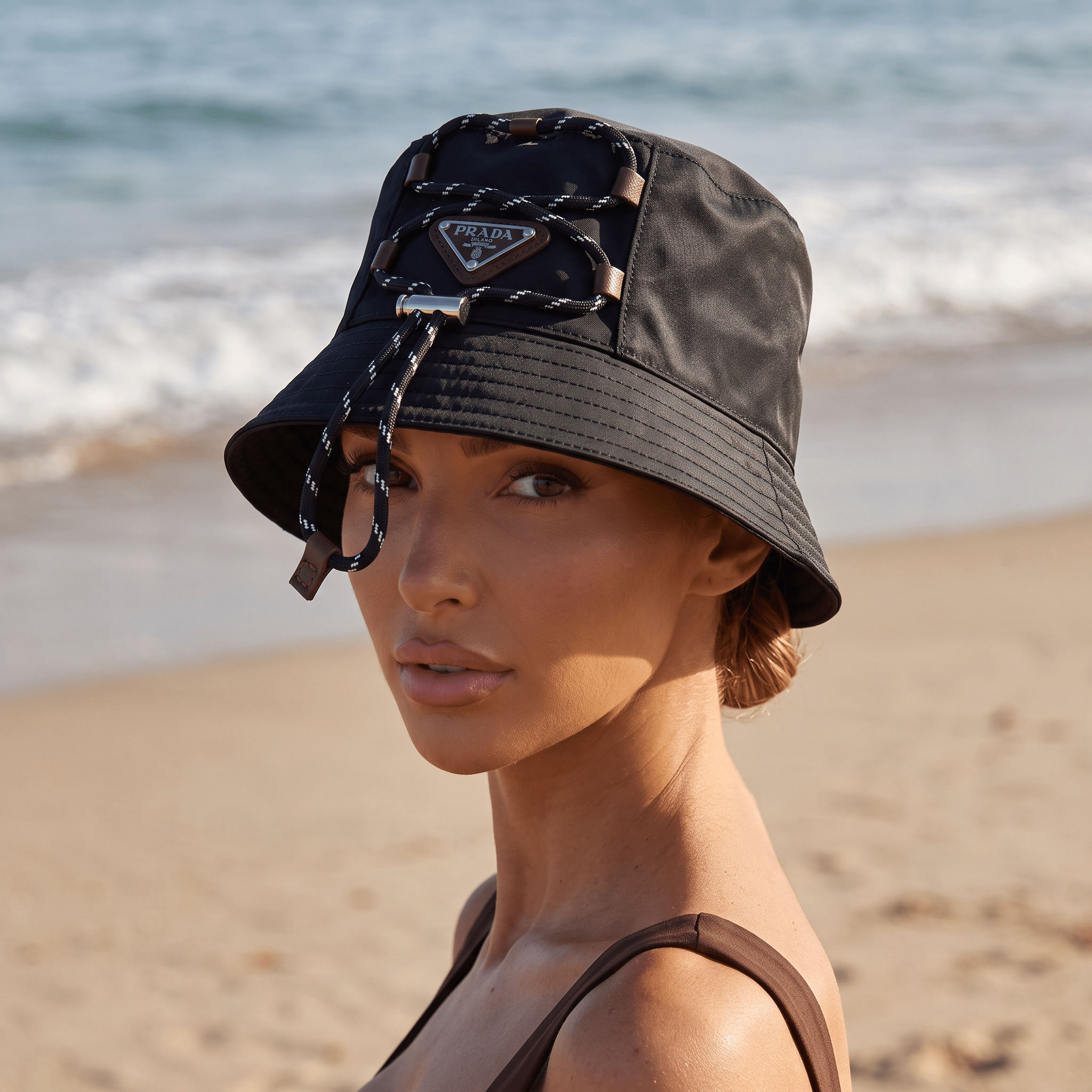 Prada Rope Detail Bucket Hat β Black