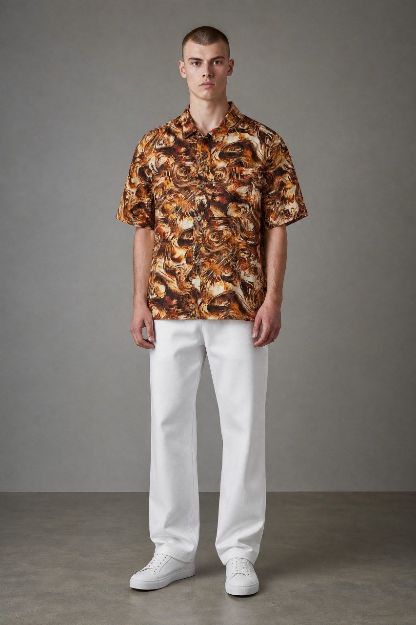 Premium Abstract Marble Print Short Sleeve Resort Shirt for Men β Relaxed Fit Summer Statement Button-Up π₯π€