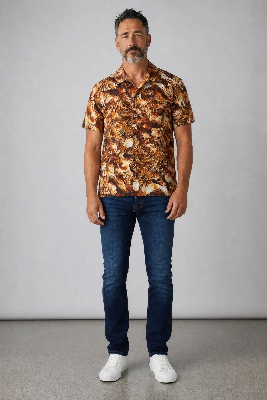 Premium Abstract Marble Print Short Sleeve Resort Shirt for Men β Relaxed Fit Summer Statement Button-Up π₯π€