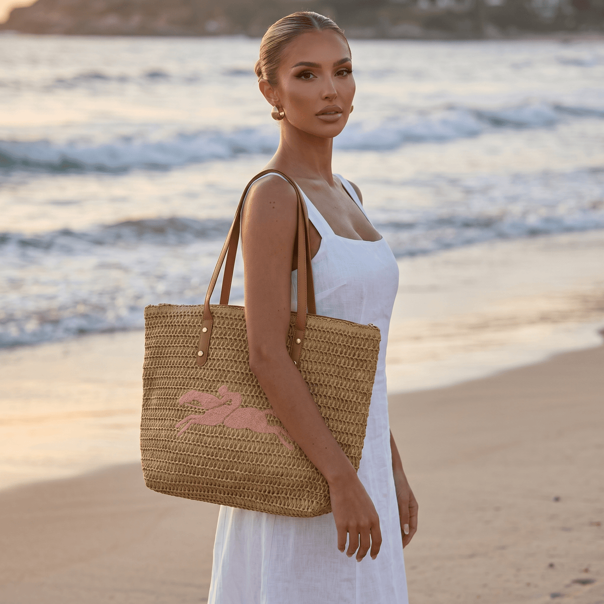 πΈ Riviera Woven Beach Tote Bag β Blush Pink Edition πΈ