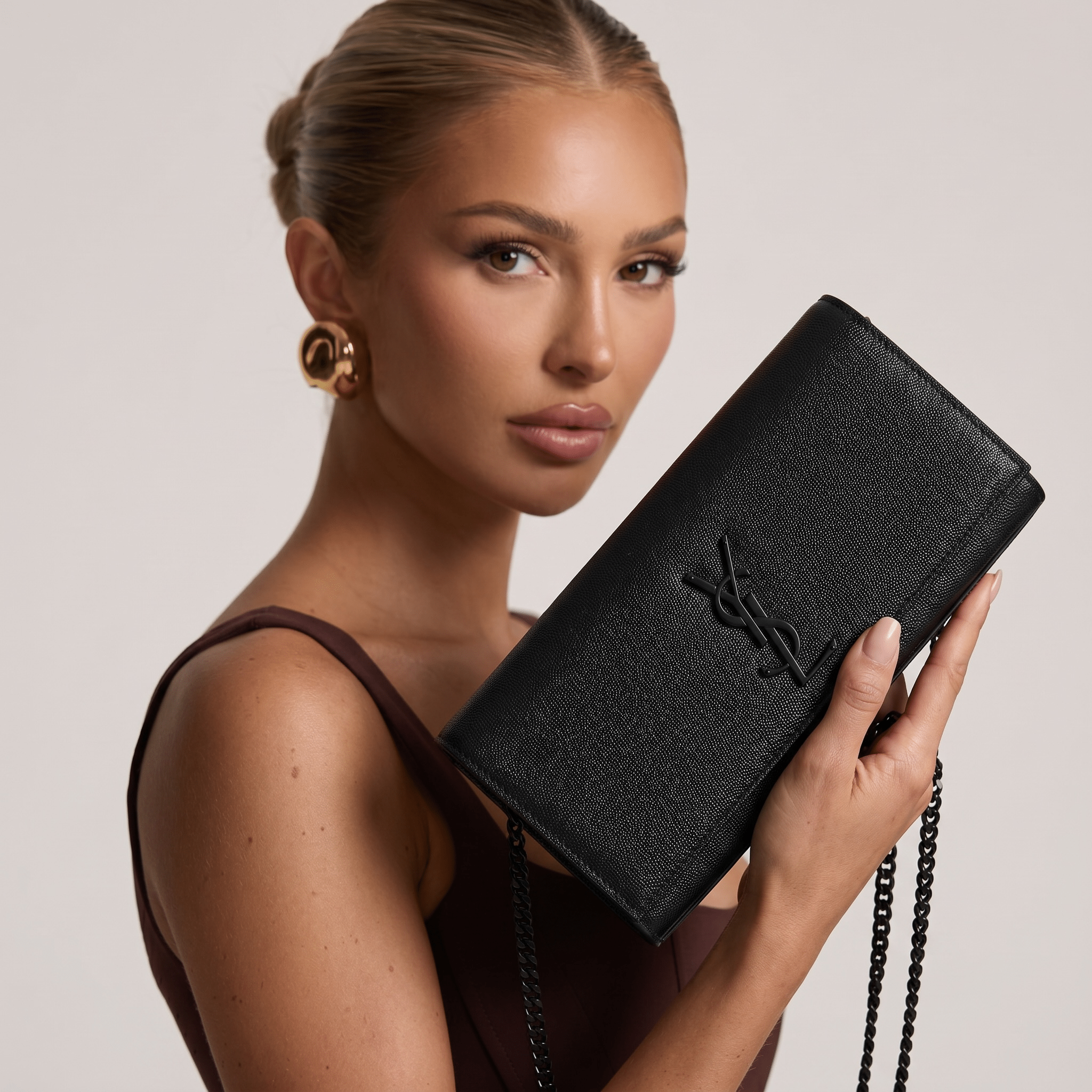 Saint Laurent Black Grain Leather Tonal YSL Clutch π€β¨ππ₯