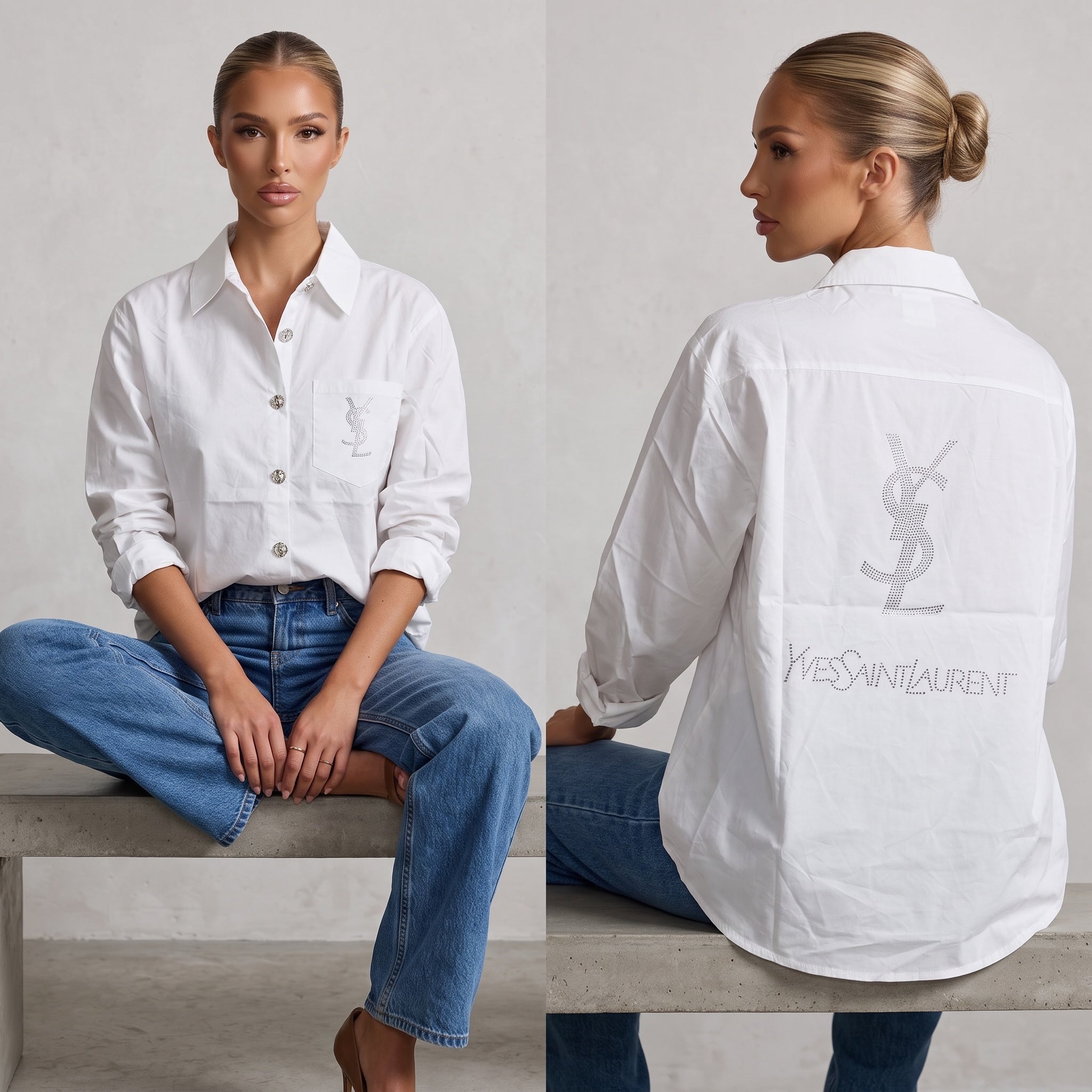 Saint Laurent Classic Shirt β White Crystal Logo β¨