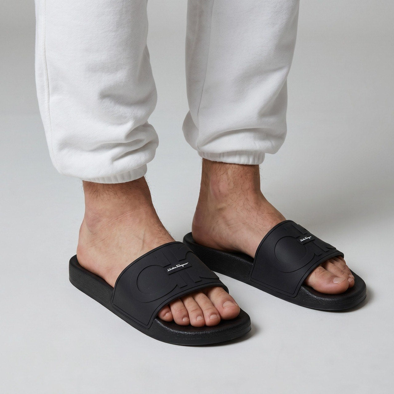 ⚫✨ Salvatore Ferragamo Black Logo Slide Sandals | Luxury Comfort Slides 👣