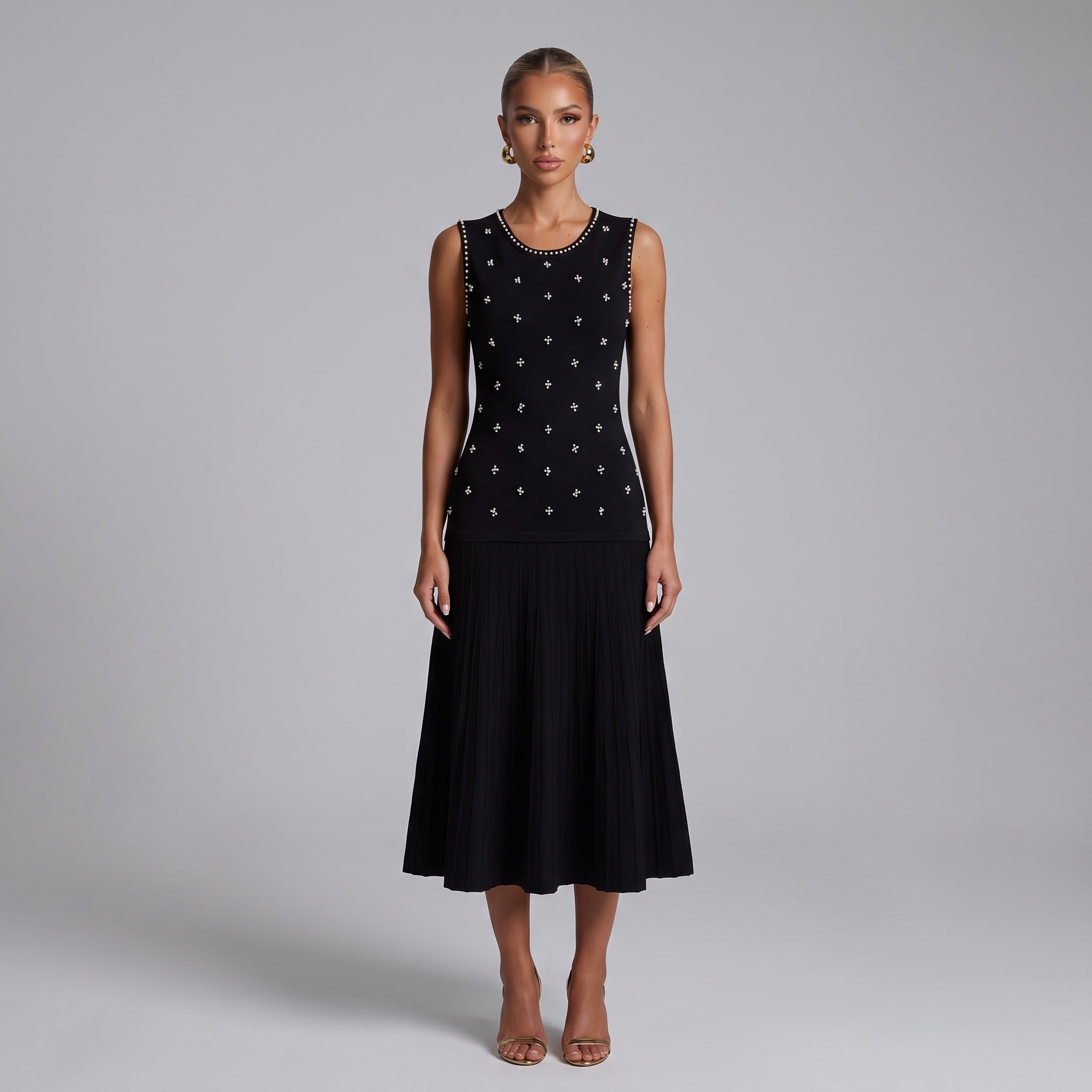 Sandro Pearl Embellished Sleeveless Knit Top β Black π₯₯one size