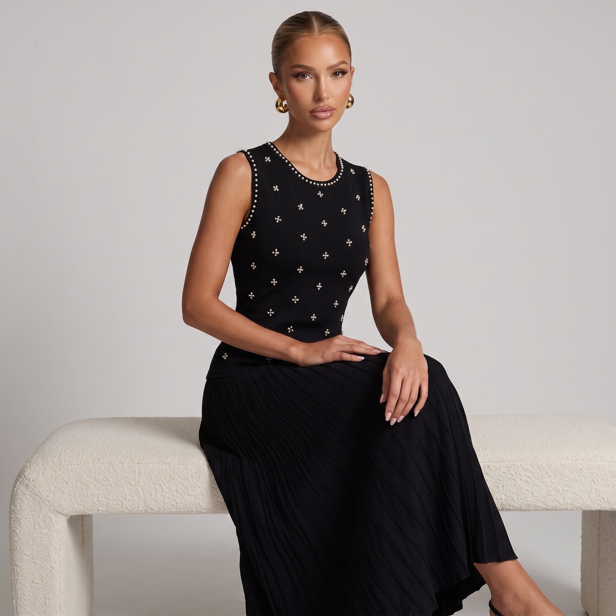 Sandro Pearl Embellished Sleeveless Knit Top β Black π₯₯one size