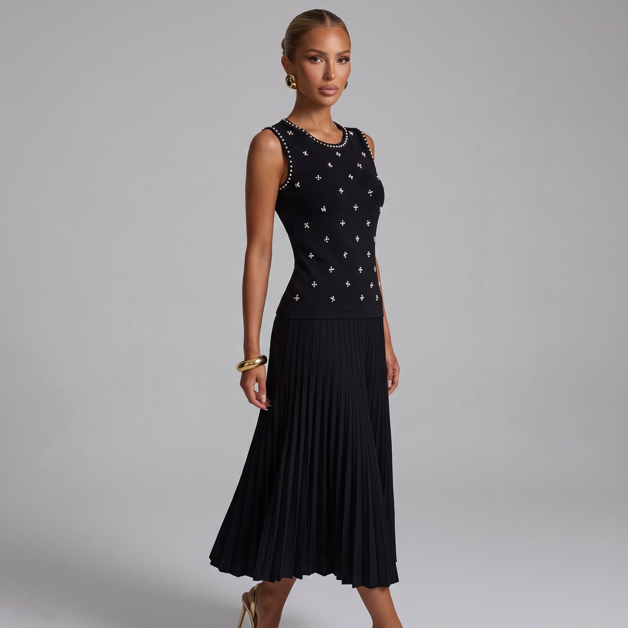 Sandro Pearl Embellished Sleeveless Knit Top β Black π₯₯one size