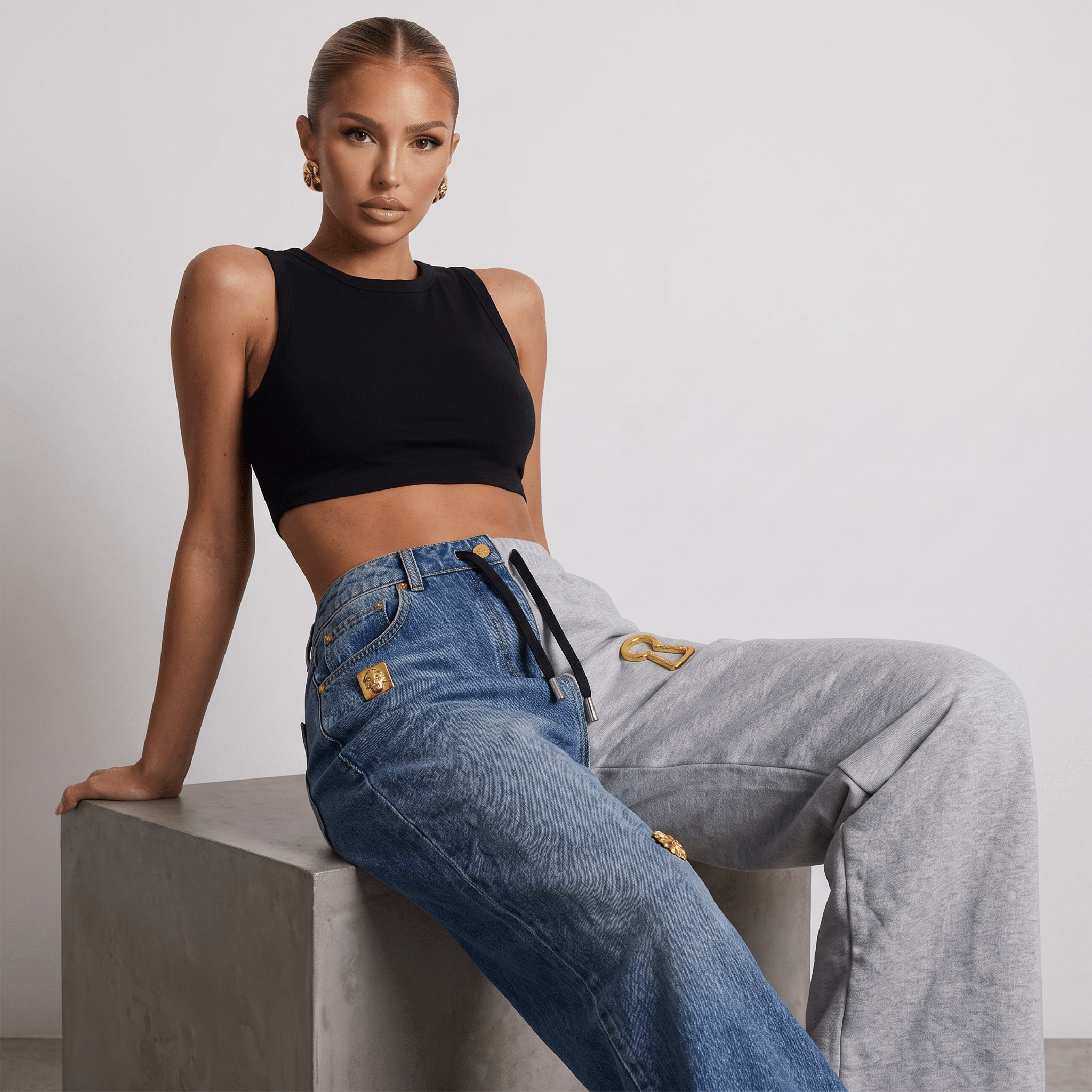 Schiaparelli Hybrid Denim & Sweatpants Wide-Leg Pants πβ¨