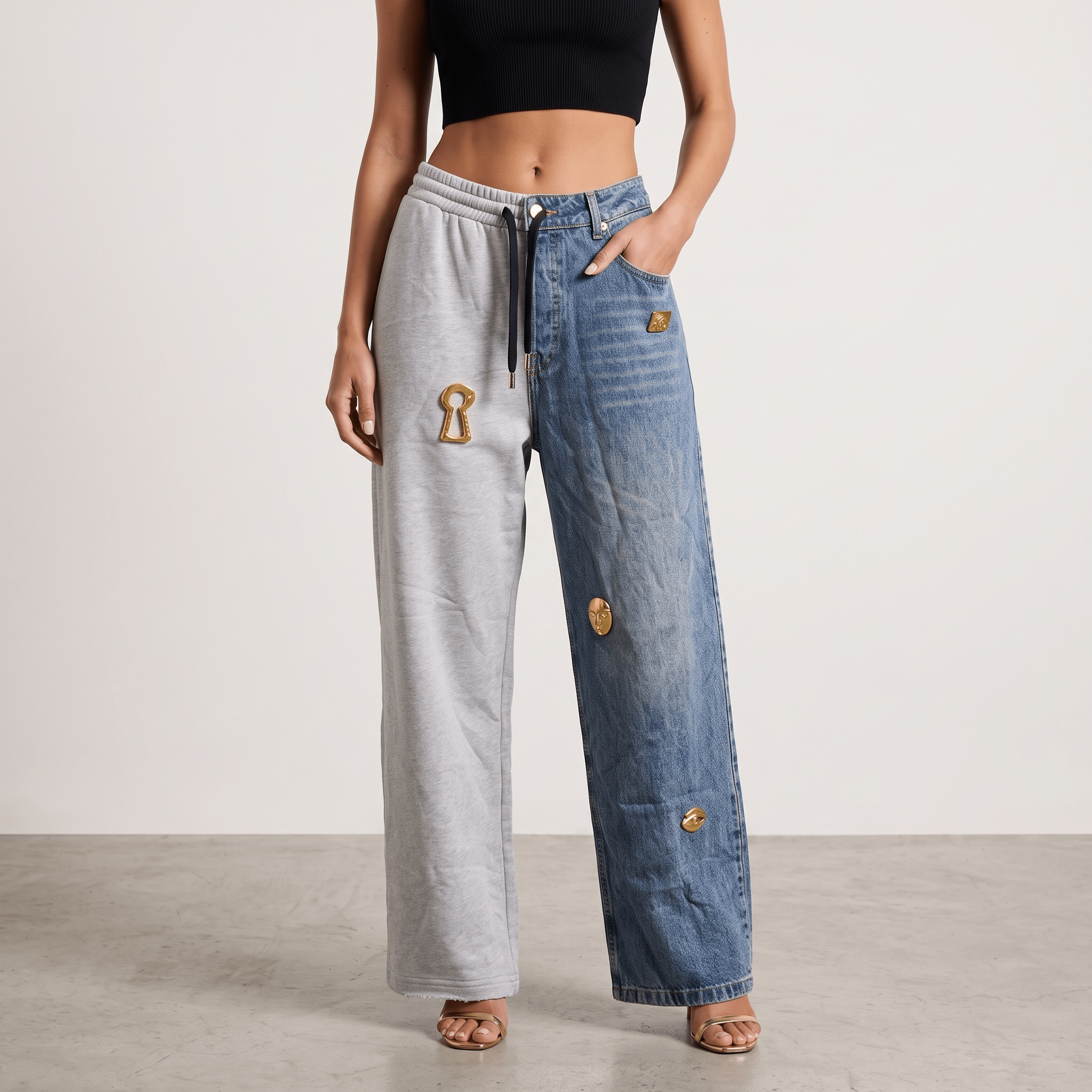 Schiaparelli Hybrid Denim & Sweatpants Wide-Leg Pants πβ¨