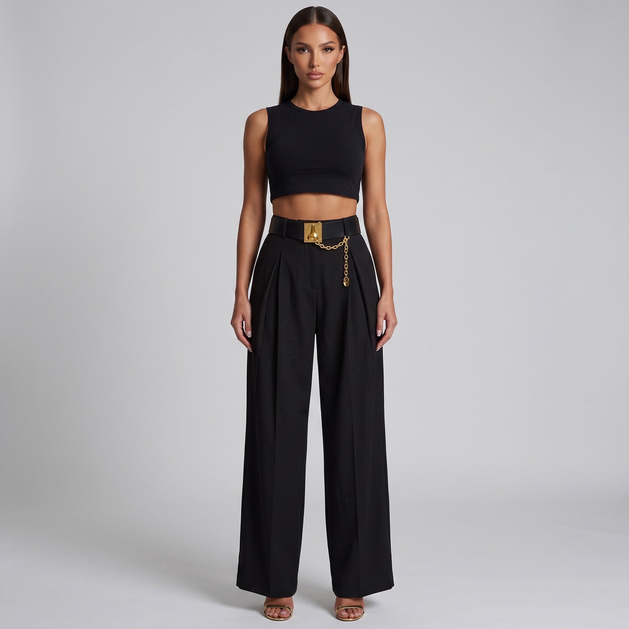 Schiaparelli Keyhole Chain Wide-Leg Pants – Black 🔑✨