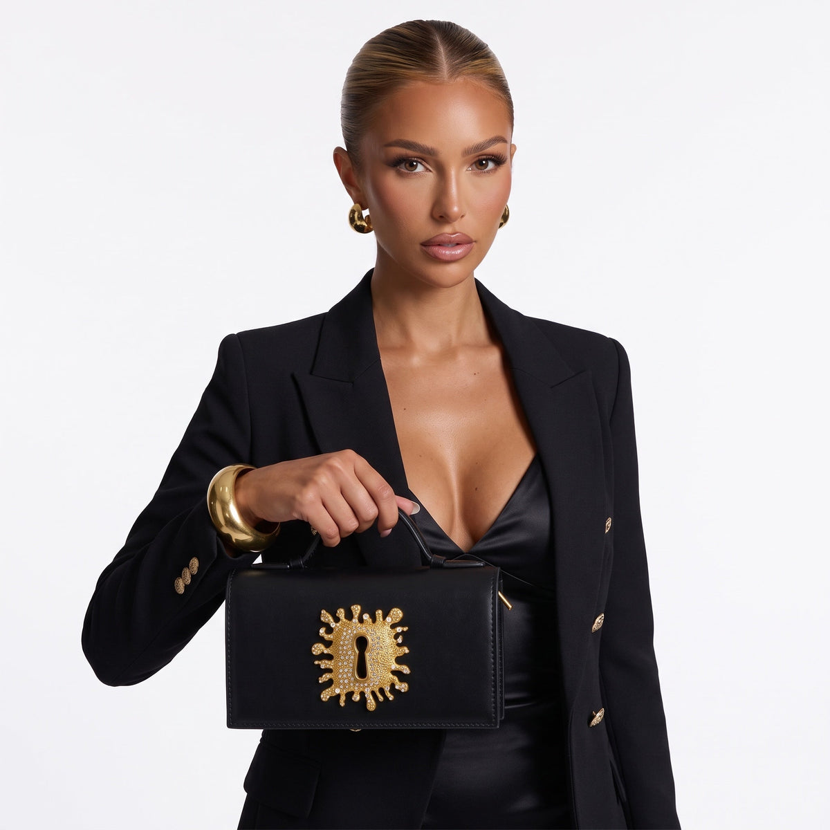 Schiaparelli Keyhole Top-Handle Bag β Black & Gold