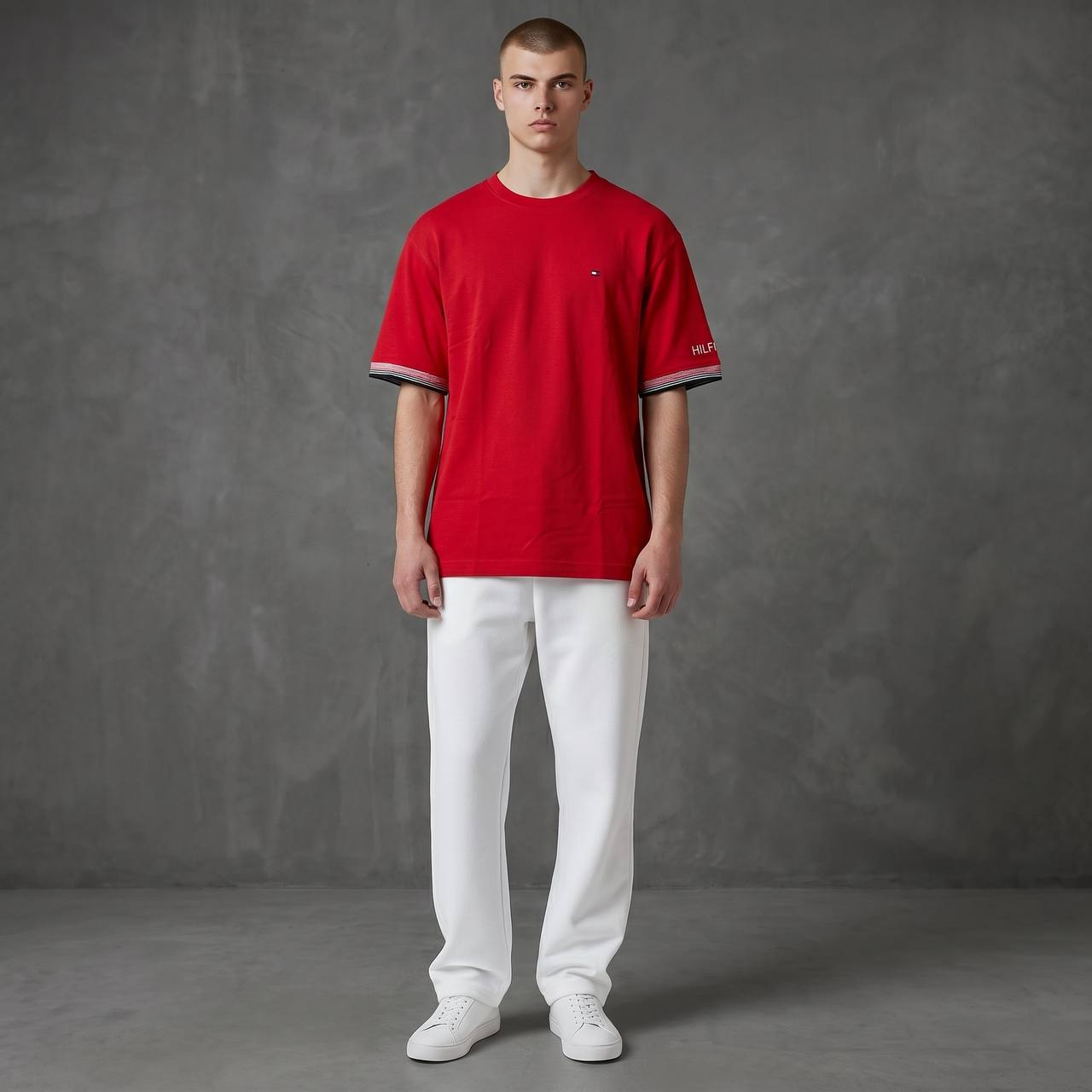 Tommy Hilfiger Inspired Oversized Red Essential T-Shirt for Men β Premium Casual Streetwear Tee π₯