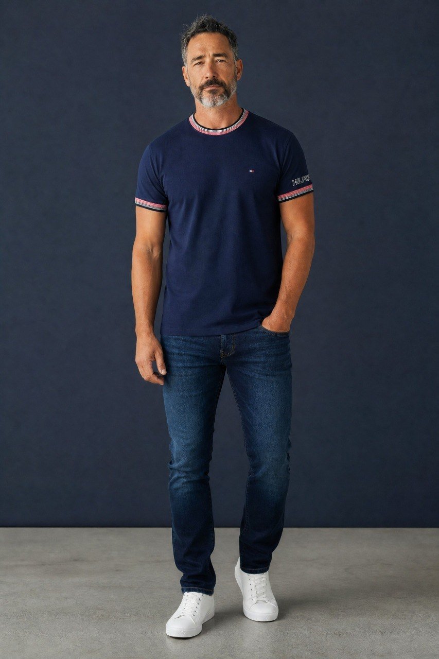 Tommy Hilfiger Luxury Navy Blue Crew Neck T-Shirt for Men β Premium Smart Casual Cotton Summer Tee πβ¨