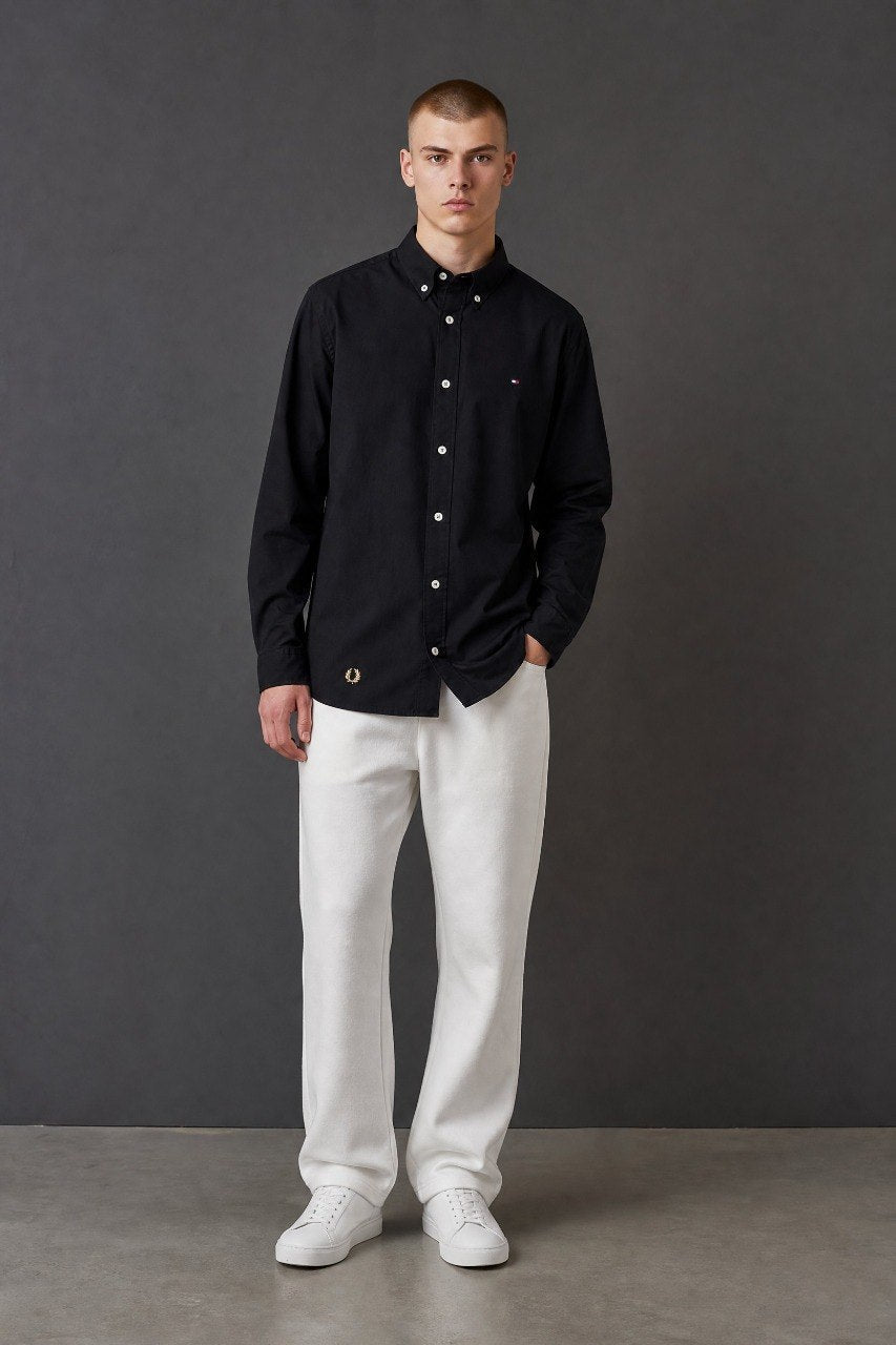 Tommy Hilfiger Premium Black Oxford Button Down Long Sleeve Shirt for Men β Luxury Minimal Smart Casual Essential π€β¨