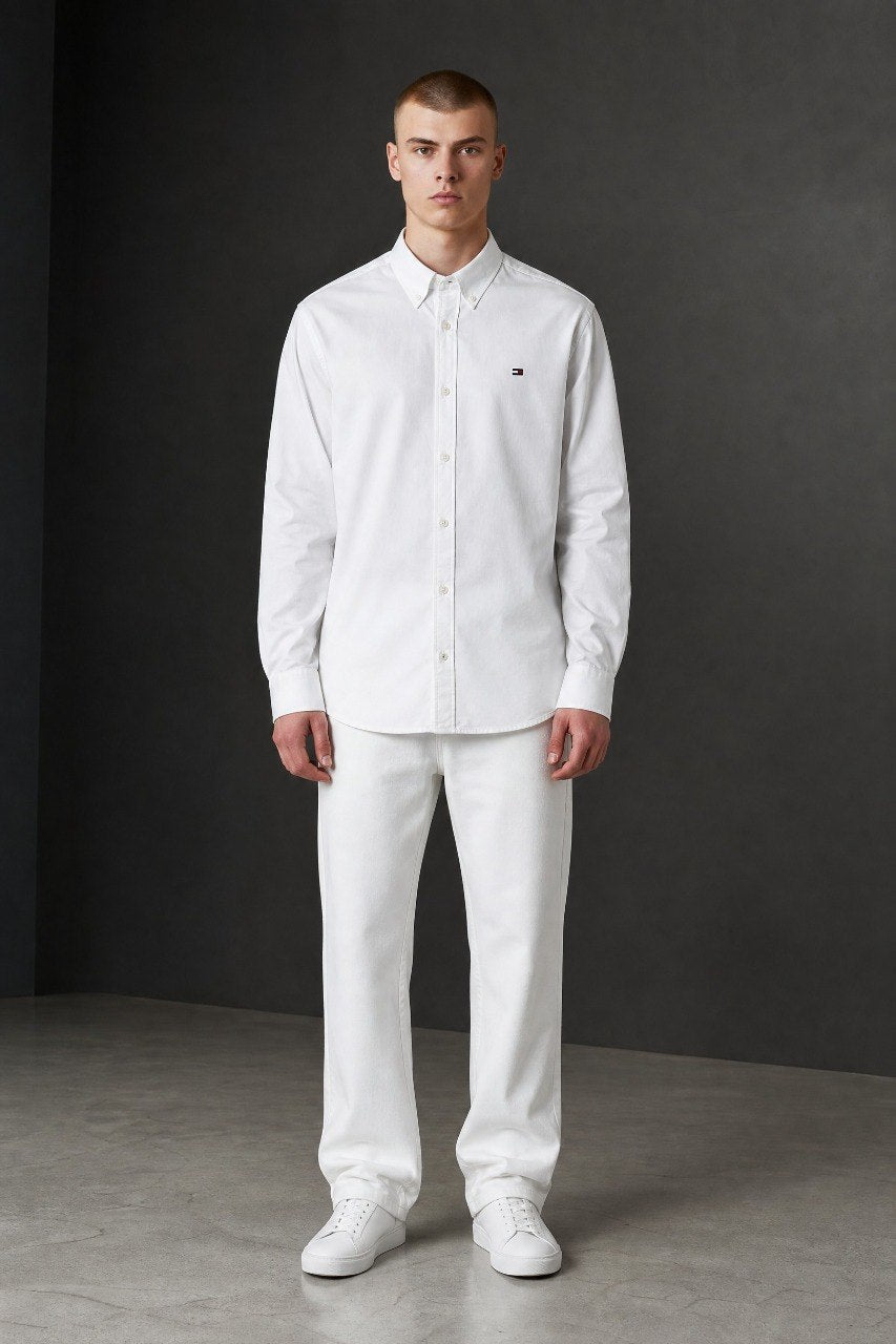 Tommy Hilfiger Premium Classic Oxford Button Down Long Sleeve Shirt for Men β Crisp White Luxury Edition π€β¨
