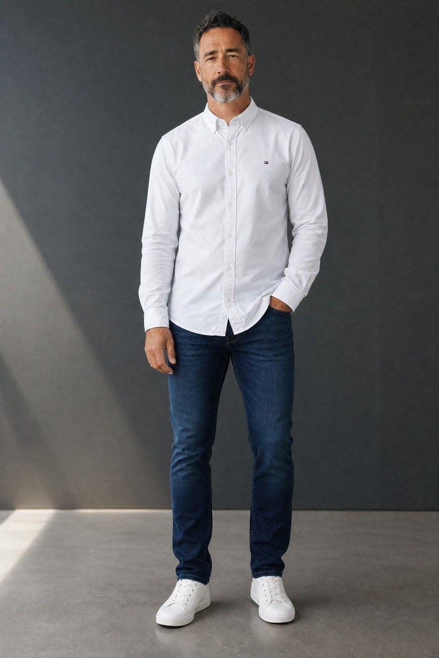 Tommy Hilfiger Premium Classic Oxford Button Down Long Sleeve Shirt for Men β Crisp White Luxury Edition π€β¨