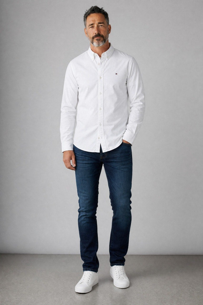 Tommy Hilfiger Premium Classic Oxford Button Down Long Sleeve Shirt for Men β Crisp White Luxury Edition π€β¨